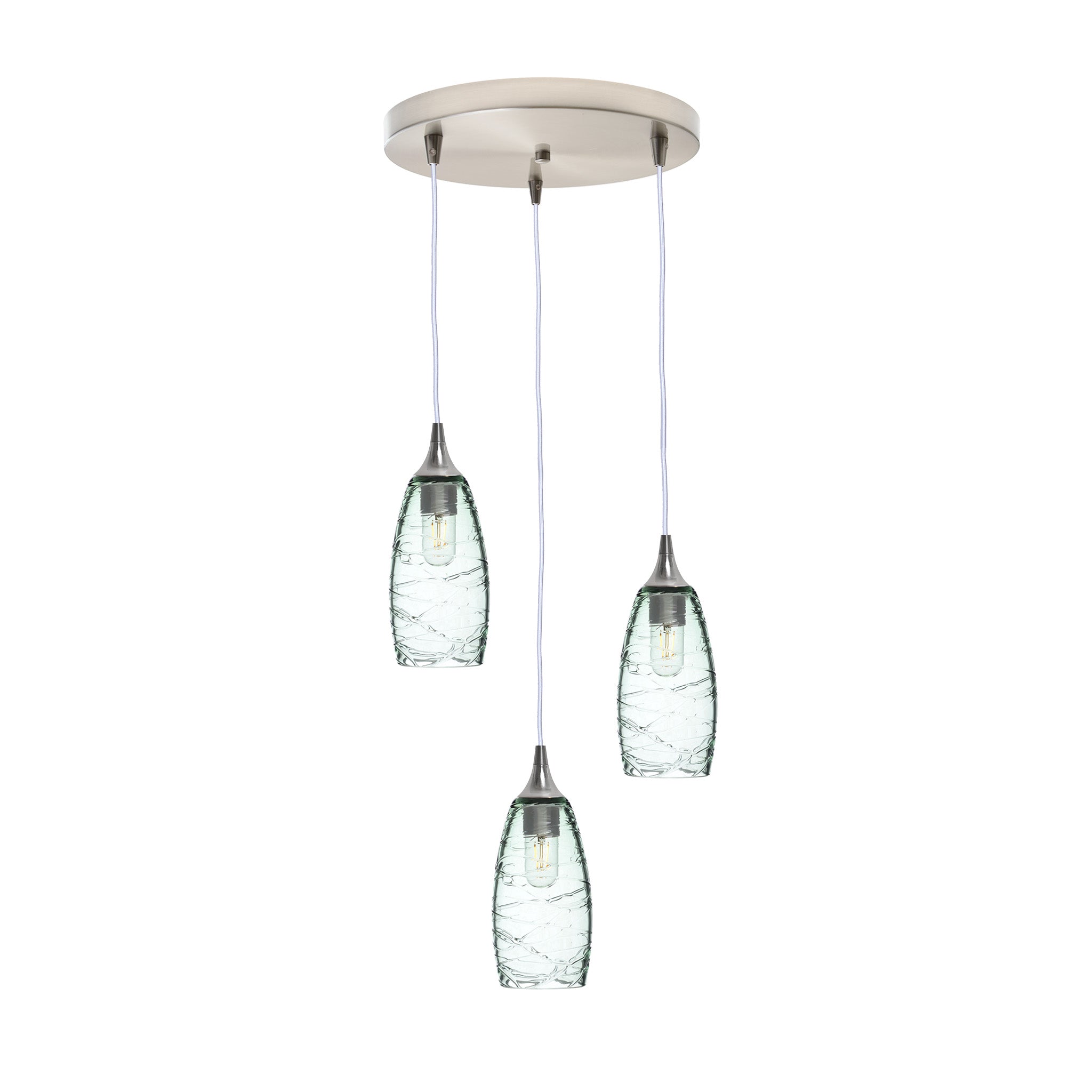 147 3 Pendant Cascade Chandelier-Glass-Bicycle Glass Co-Spun-Eco Clear-Brushed Nickel - 4ft Cord-Bicycle Glass Co