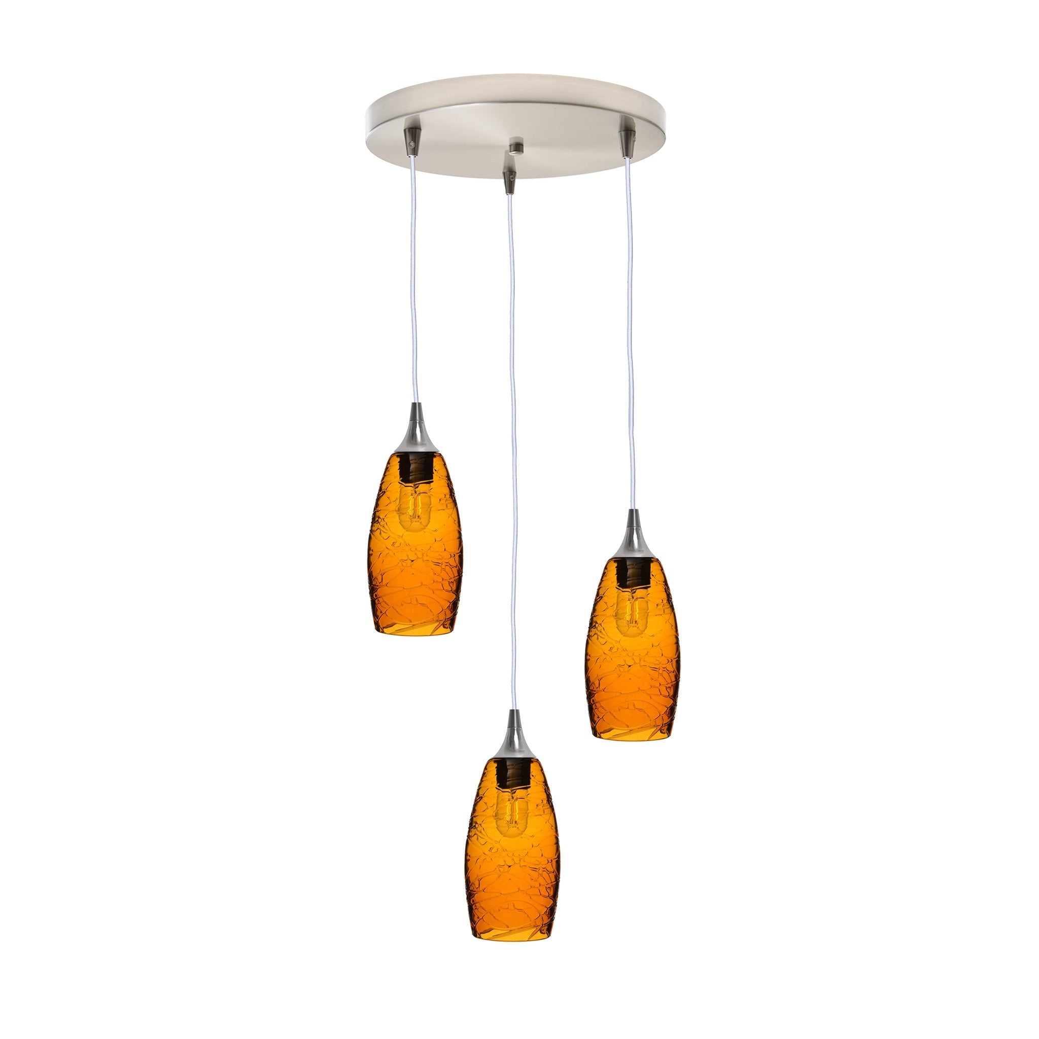 147 3 Pendant Cascade Chandelier-Glass-Bicycle Glass Co-Spun-Golden Amber-Brushed Nickel - 4ft Cord-Bicycle Glass Co