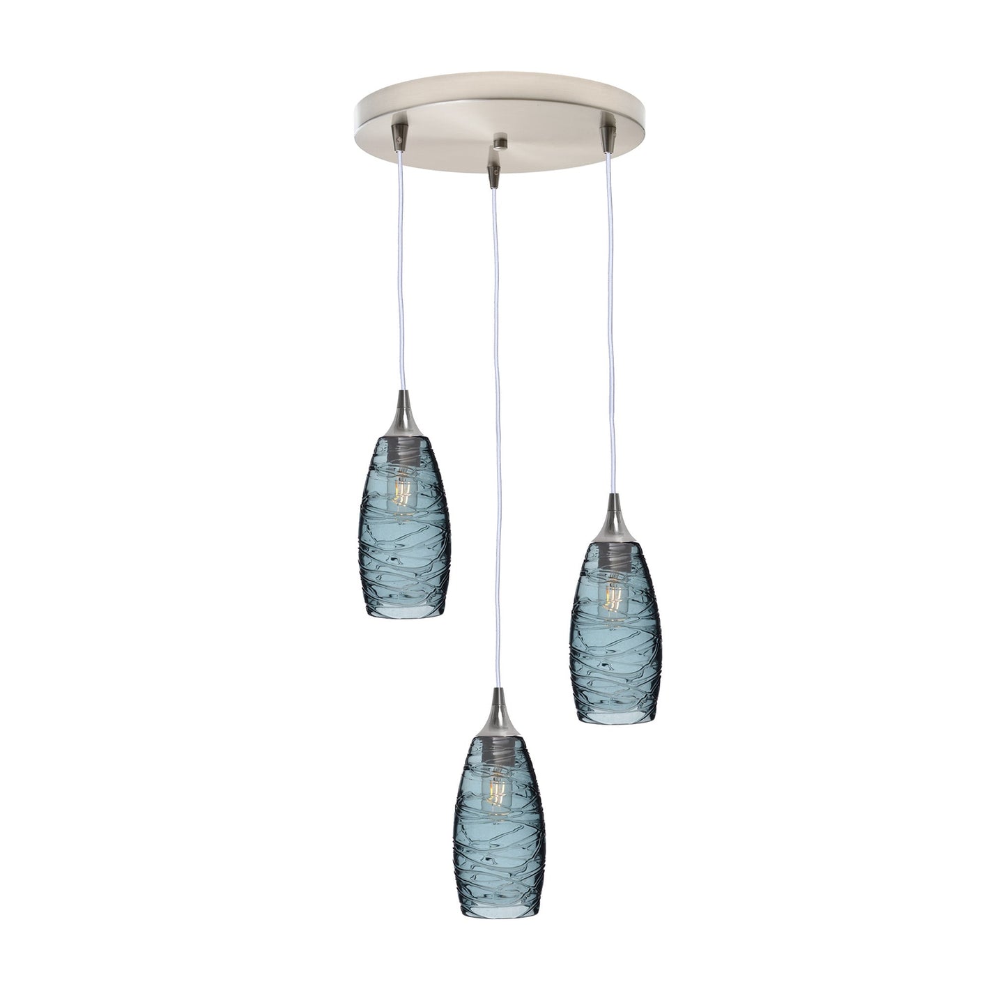 147 3 Pendant Cascade Chandelier-Glass-Bicycle Glass Co-Spun-Slate Gray-Brushed Nickel - 4ft Cord-Bicycle Glass Co