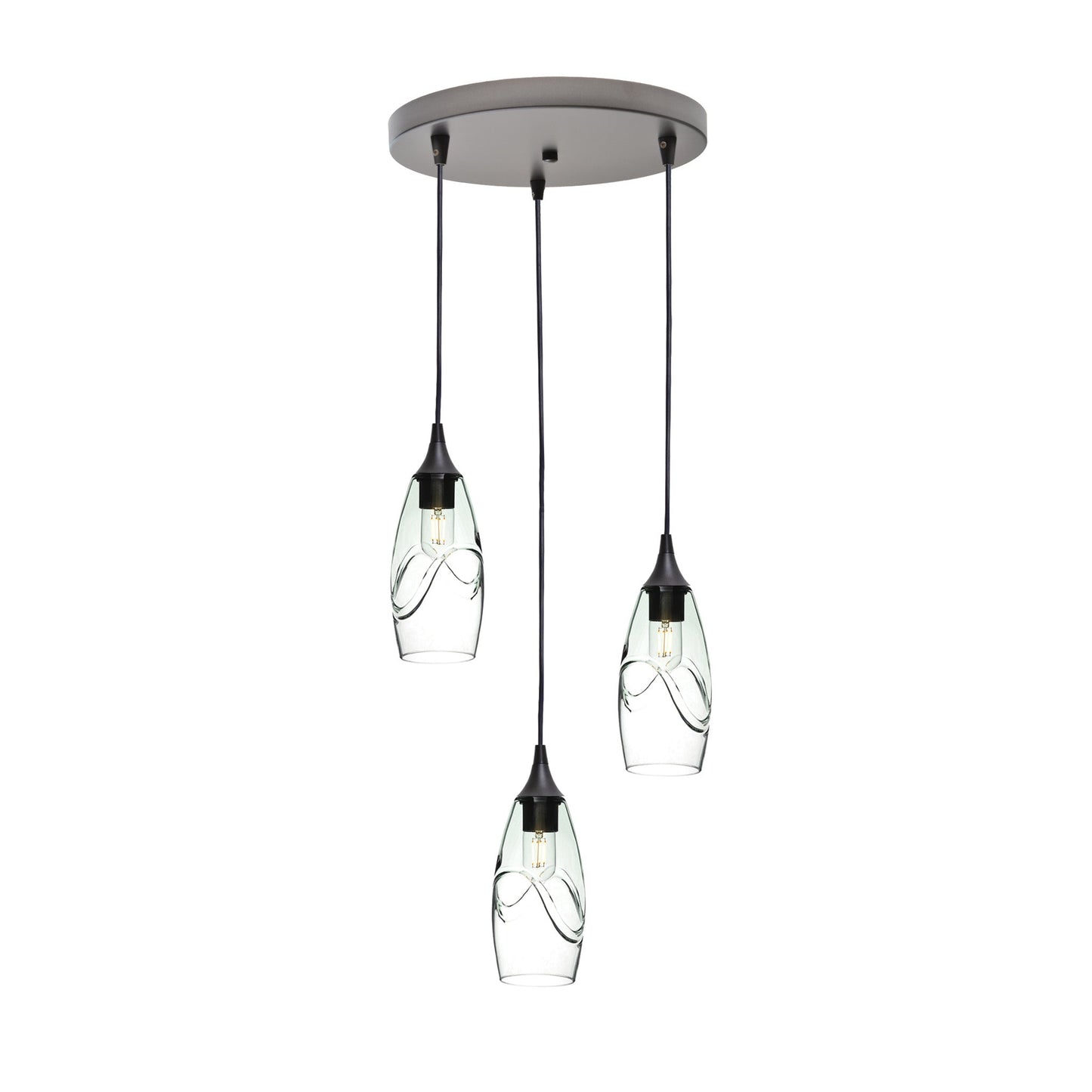 147 3 Pendant Cascade Chandelier-Glass-Bicycle Glass Co-Swell-Eco Clear-Antique Bronze - 4ft Cord-Bicycle Glass Co