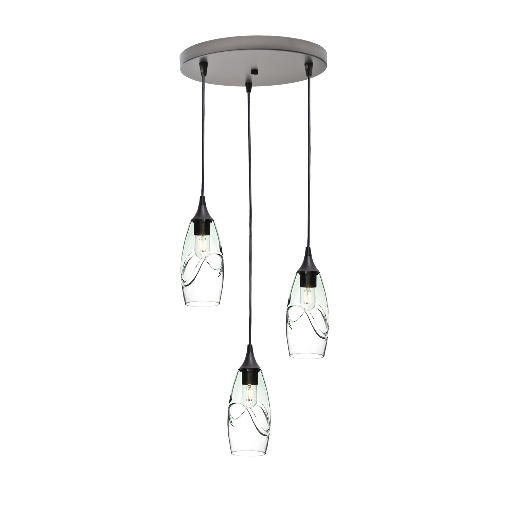 147 3 Pendant Cascade Chandelier-Glass-Bicycle Glass Co-Swell-Eco Clear-Antique Bronze - 4ft Cord-Bicycle Glass Co