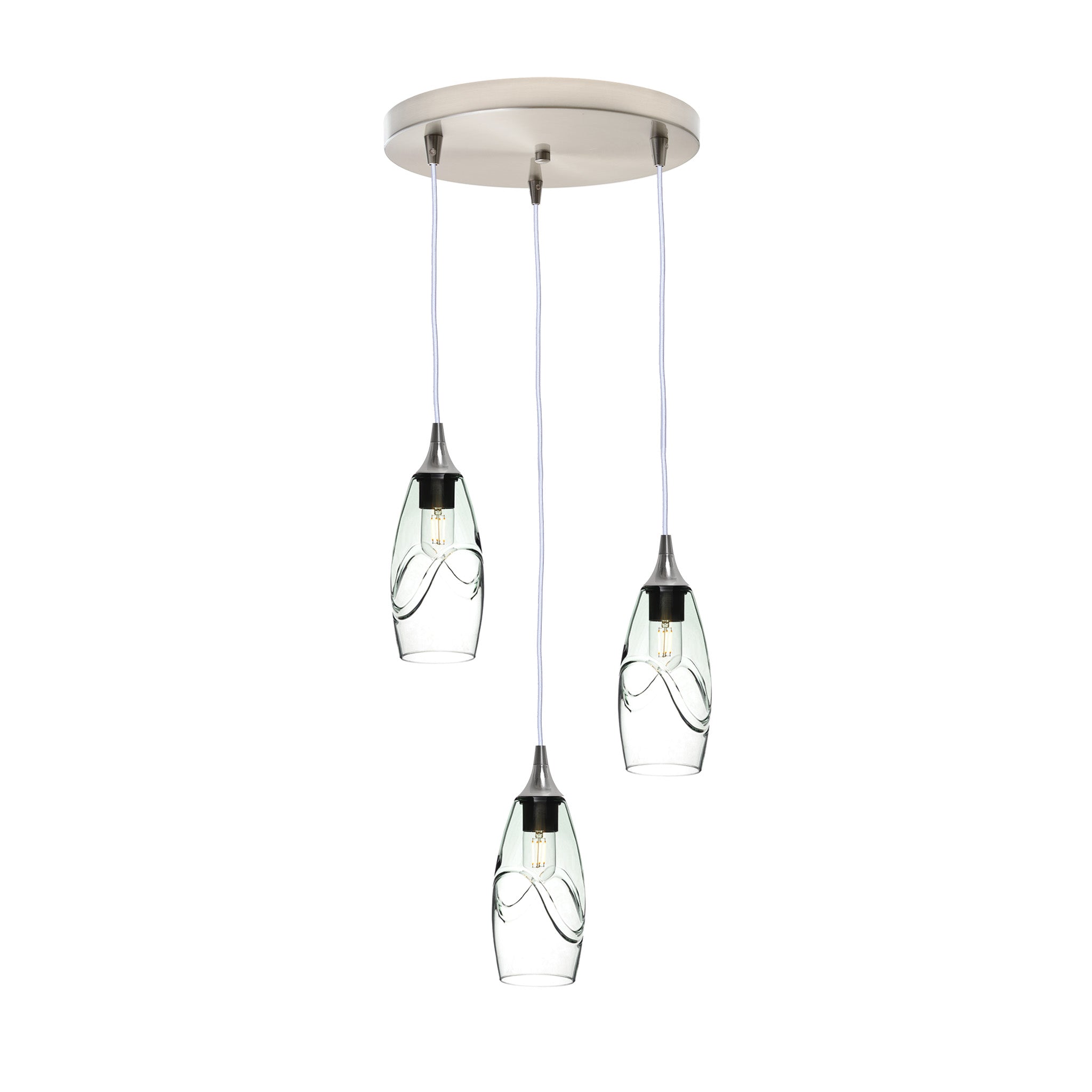 147 3 Pendant Cascade Chandelier-Glass-Bicycle Glass Co-Swell-Eco Clear-Brushed Nickel - 4ft Cord-Bicycle Glass Co
