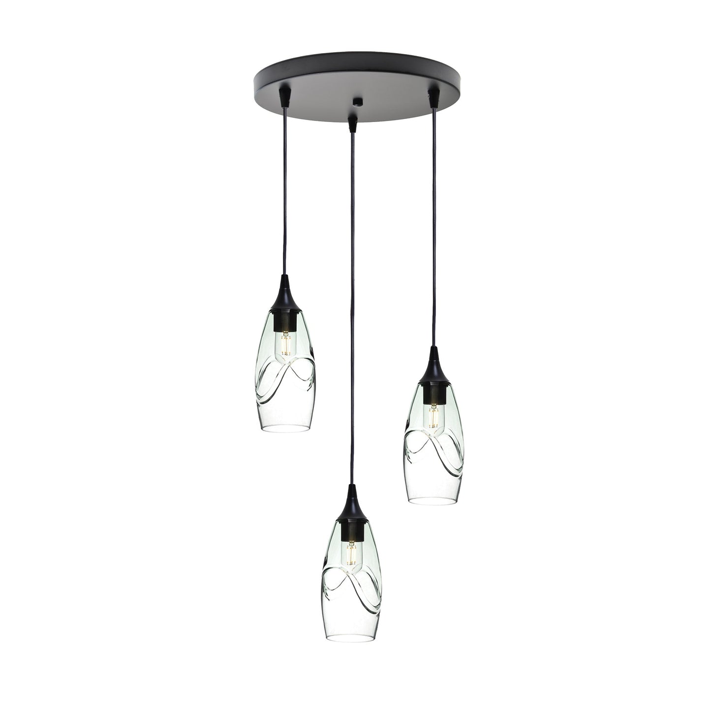 147 3 Pendant Cascade Chandelier-Glass-Bicycle Glass Co-Swell-Eco Clear-Matte Black - 4ft Cord-Bicycle Glass Co