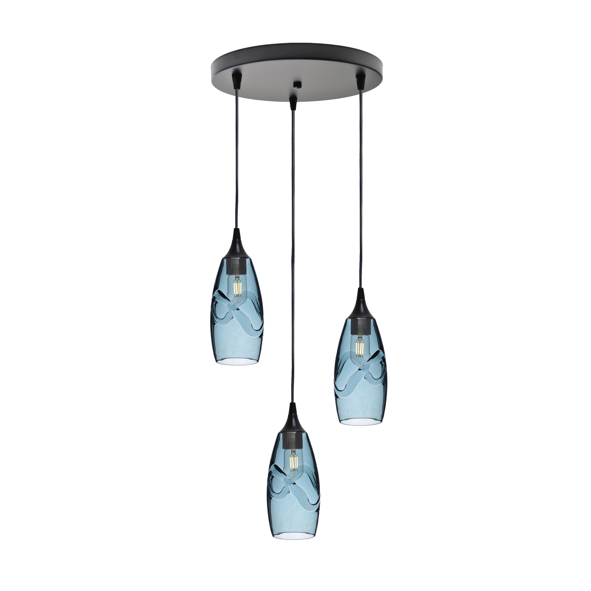 147 3 Pendant Cascade Chandelier-Glass-Bicycle Glass Co-Swell-Slate Gray-Matte Black - 4ft Cord-Bicycle Glass Co