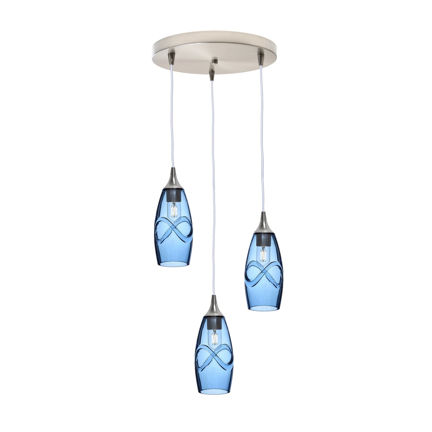 147 3 Pendant Cascade Chandelier-Glass-Bicycle Glass Co-Swell-Steel Blue-Brushed Nickel - 4ft Cord-Bicycle Glass Co