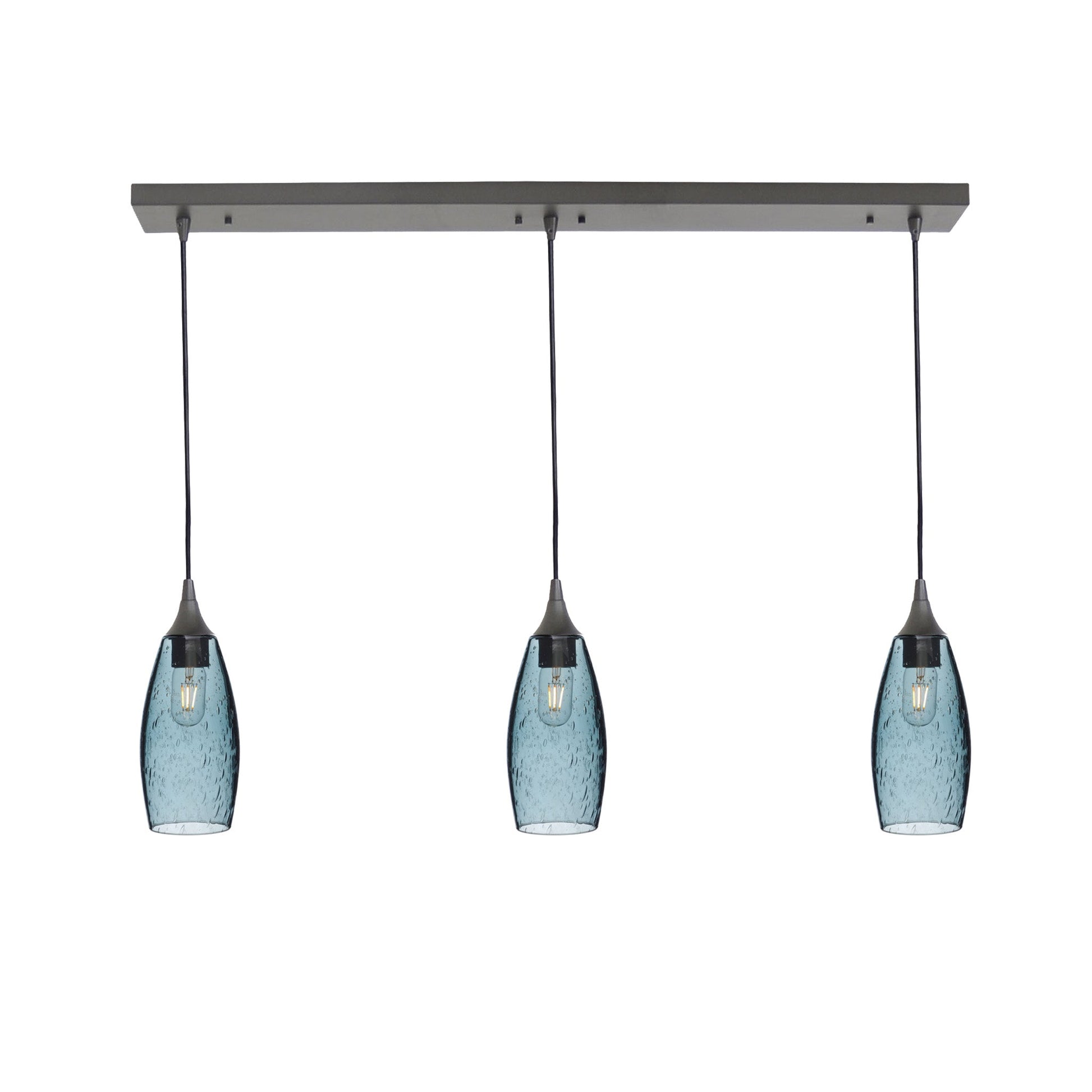 147 3 Pendant Linear Chandelier-Glass-Bicycle Glass Co - Hotshop-Antique Bronze - 4ft Downrod-Lunar-Slate Gray-Bicycle Glass Co
