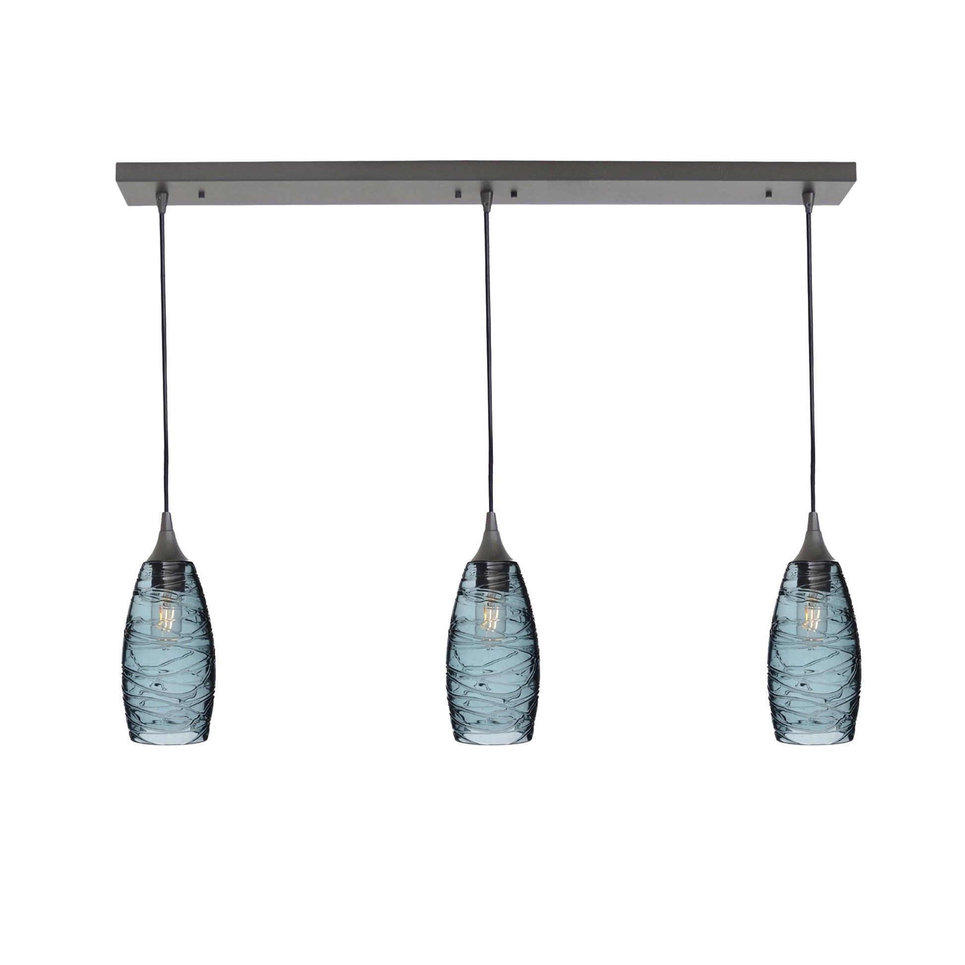 147 3 Pendant Linear Chandelier-Glass-Bicycle Glass Co - Hotshop-Antique Bronze - 4ft Downrod-Spun-Slate Gray-Bicycle Glass Co