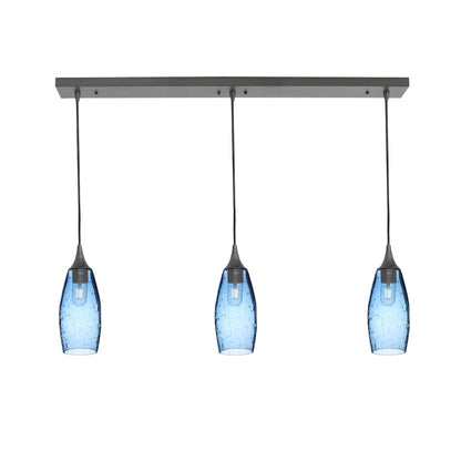 147 3 Pendant Linear Chandelier-Glass-Bicycle Glass Co - Hotshop-Antique Bronze - 8ft Downrod-Lunar-Steel Blue-Bicycle Glass Co