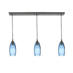 147 3 Pendant Linear Chandelier-Glass-Bicycle Glass Co - Hotshop-Antique Bronze - 8ft Downrod-Lunar-Steel Blue-Bicycle Glass Co