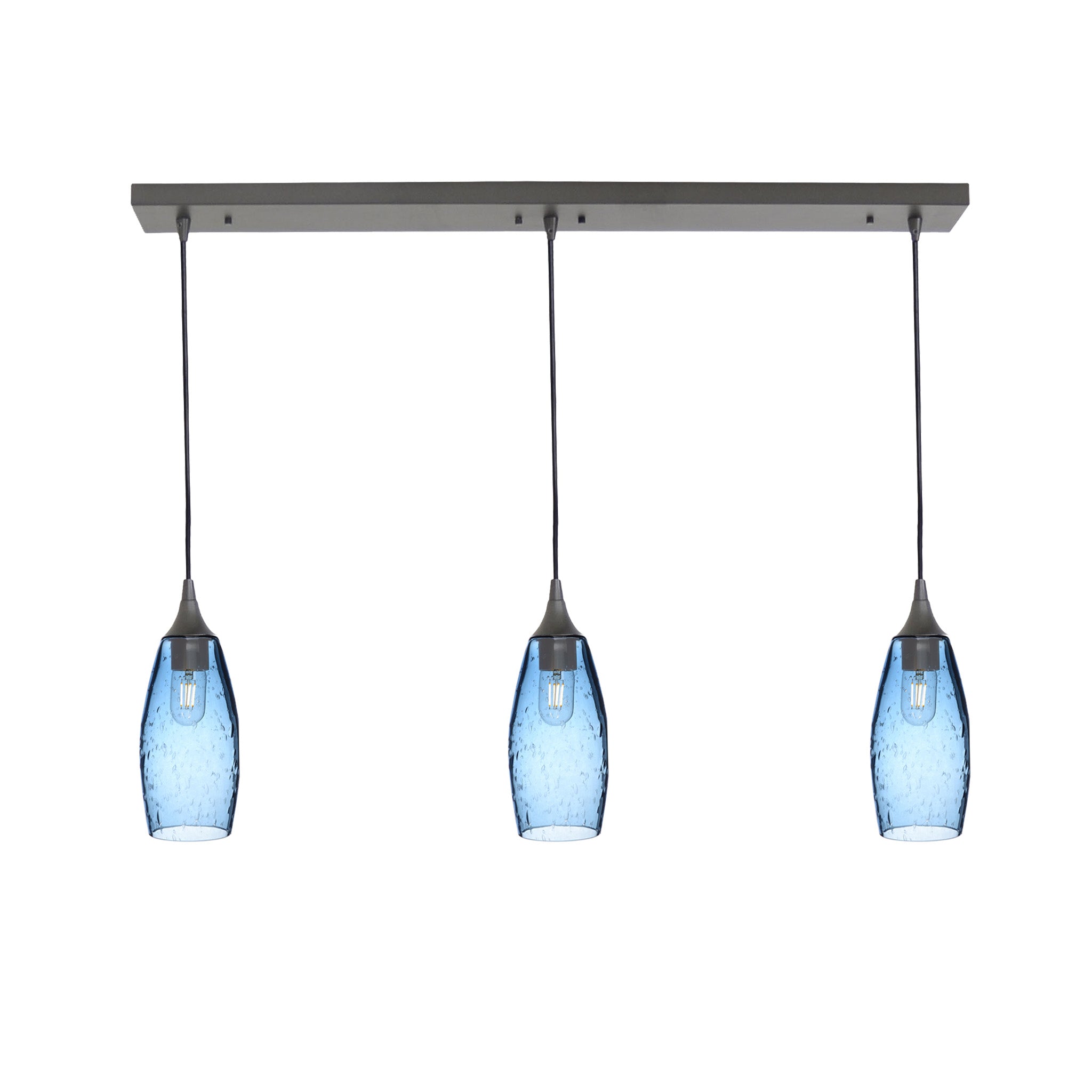147 3 Pendant Linear Chandelier-Glass-Bicycle Glass Co - Hotshop-Antique Bronze - 8ft Downrod-Lunar-Steel Blue-Bicycle Glass Co