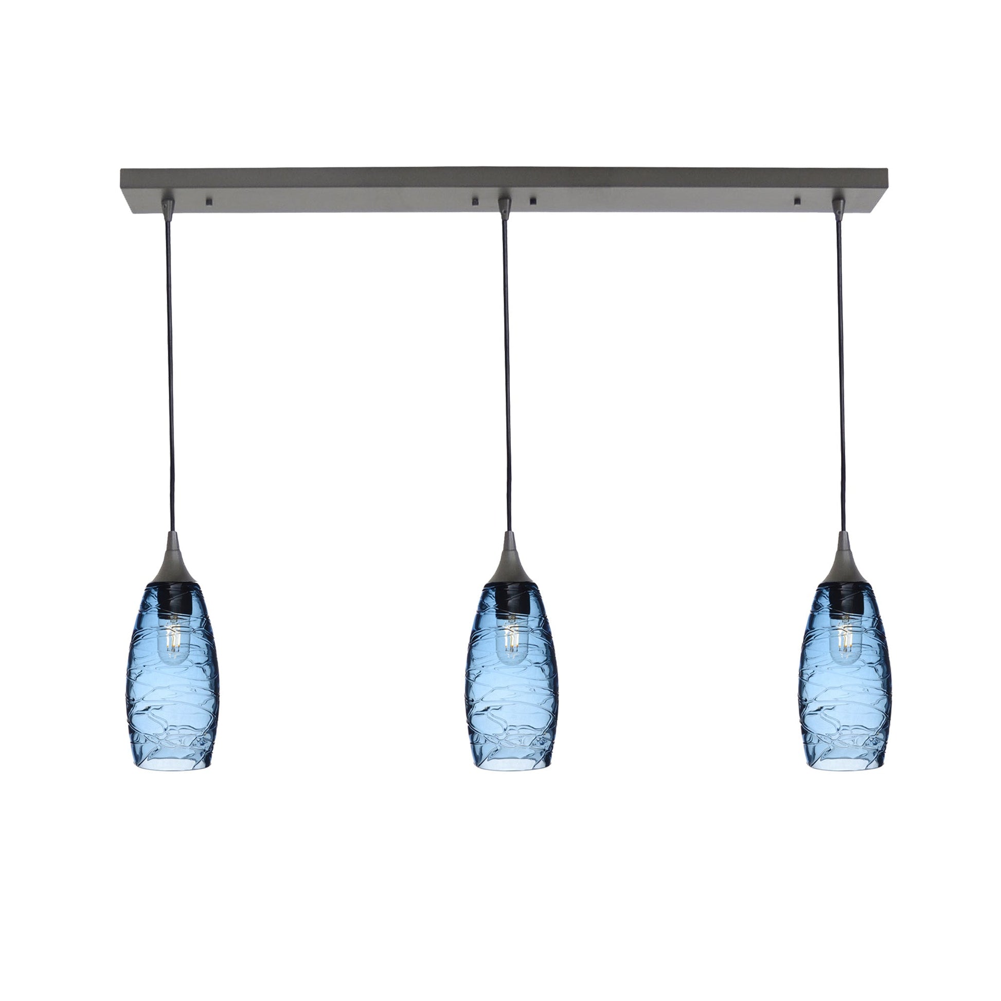 147 3 Pendant Linear Chandelier-Glass-Bicycle Glass Co - Hotshop-Antique Bronze - 8ft Downrod-Spun-Steel Blue-Bicycle Glass Co