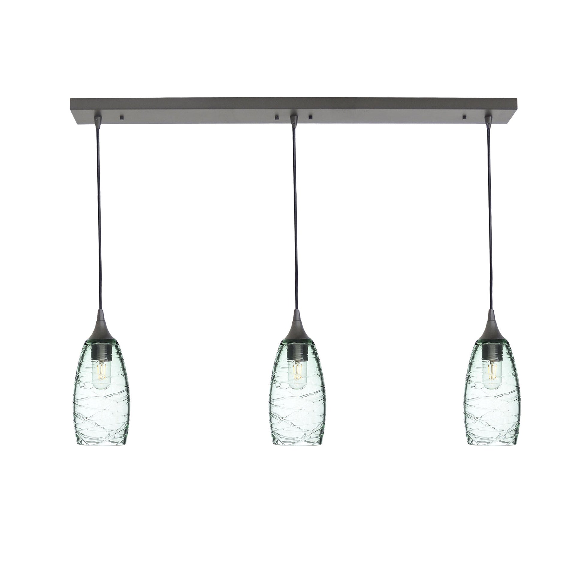 147 3 Pendant Linear Chandelier-Glass-Bicycle Glass Co - Hotshop-Antique Bronze - 8ft Downrod-Spun-Eco Clear-Bicycle Glass Co