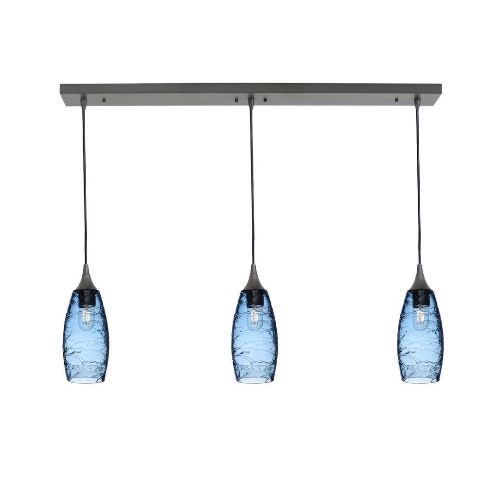 147 3 Pendant Linear Chandelier-Glass-Bicycle Glass Co - Hotshop-Antique Bronze - 8ft Downrod-Spun-Steel Blue-Bicycle Glass Co