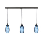 147 3 Pendant Linear Chandelier-Glass-Bicycle Glass Co - Hotshop-Antique Bronze - 8ft Downrod-Spun-Steel Blue-Bicycle Glass Co