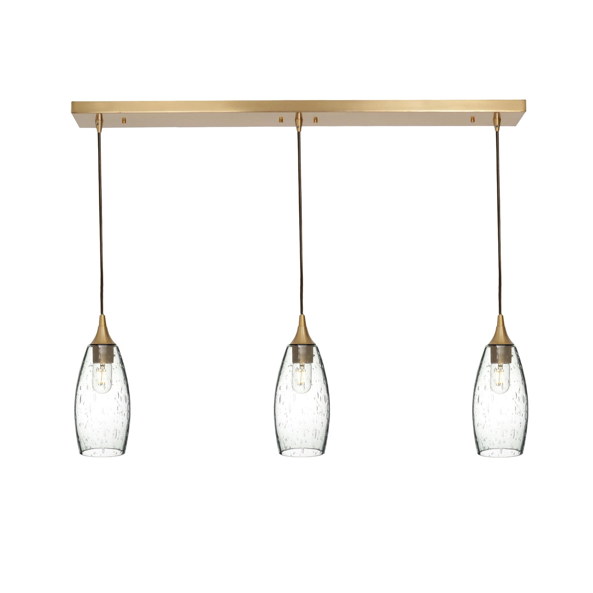 147 3 Pendant Linear Chandelier-Glass-Bicycle Glass Co - Hotshop-Polished Brass - 4ft Downrod-Lunar-Eco Clear-Bicycle Glass Co