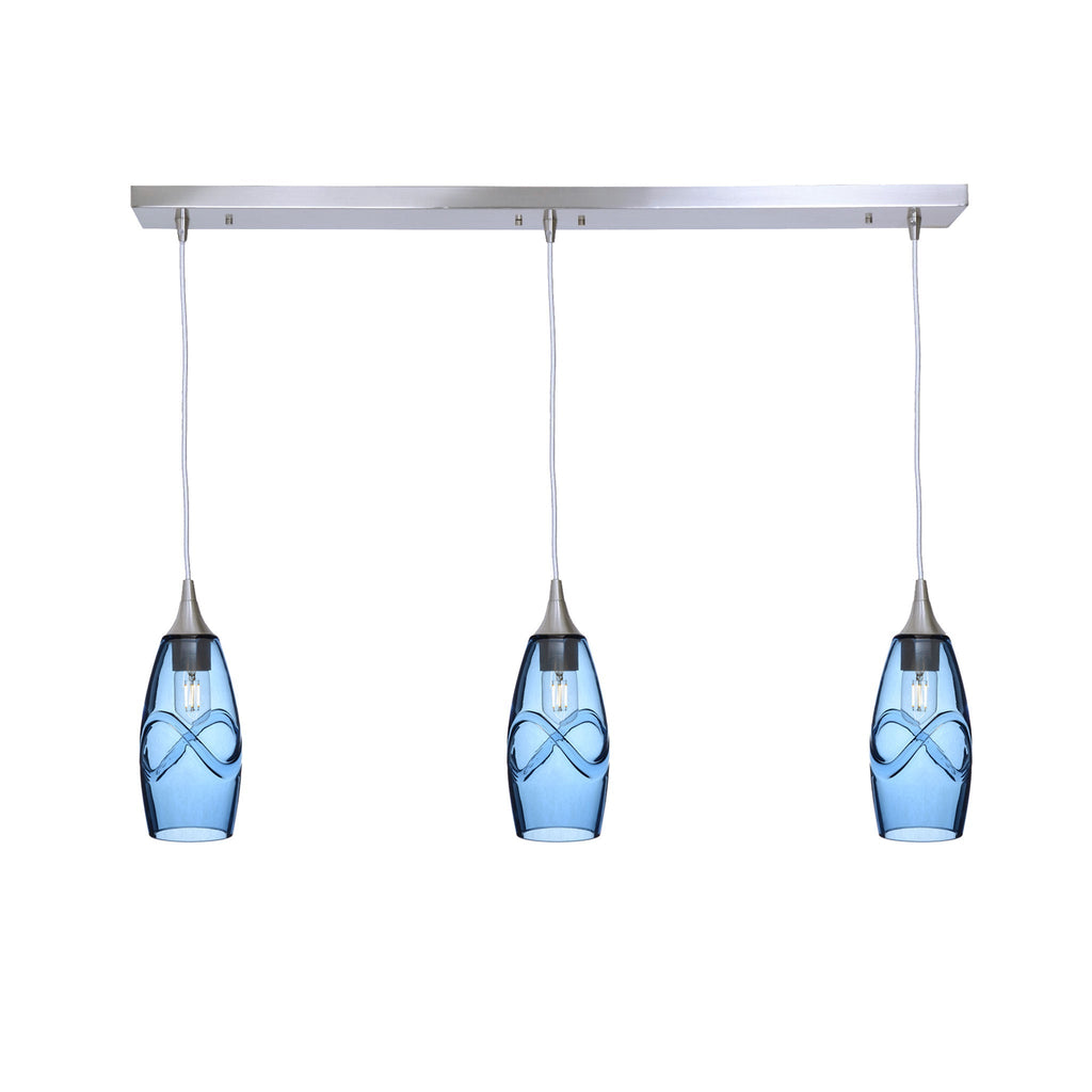 147 3 Pendant Linear Chandelier-Glass-Bicycle Glass Co - Hotshop-Polished Brass - 4ft Downrod-Swell-Steel Blue-Bicycle Glass Co