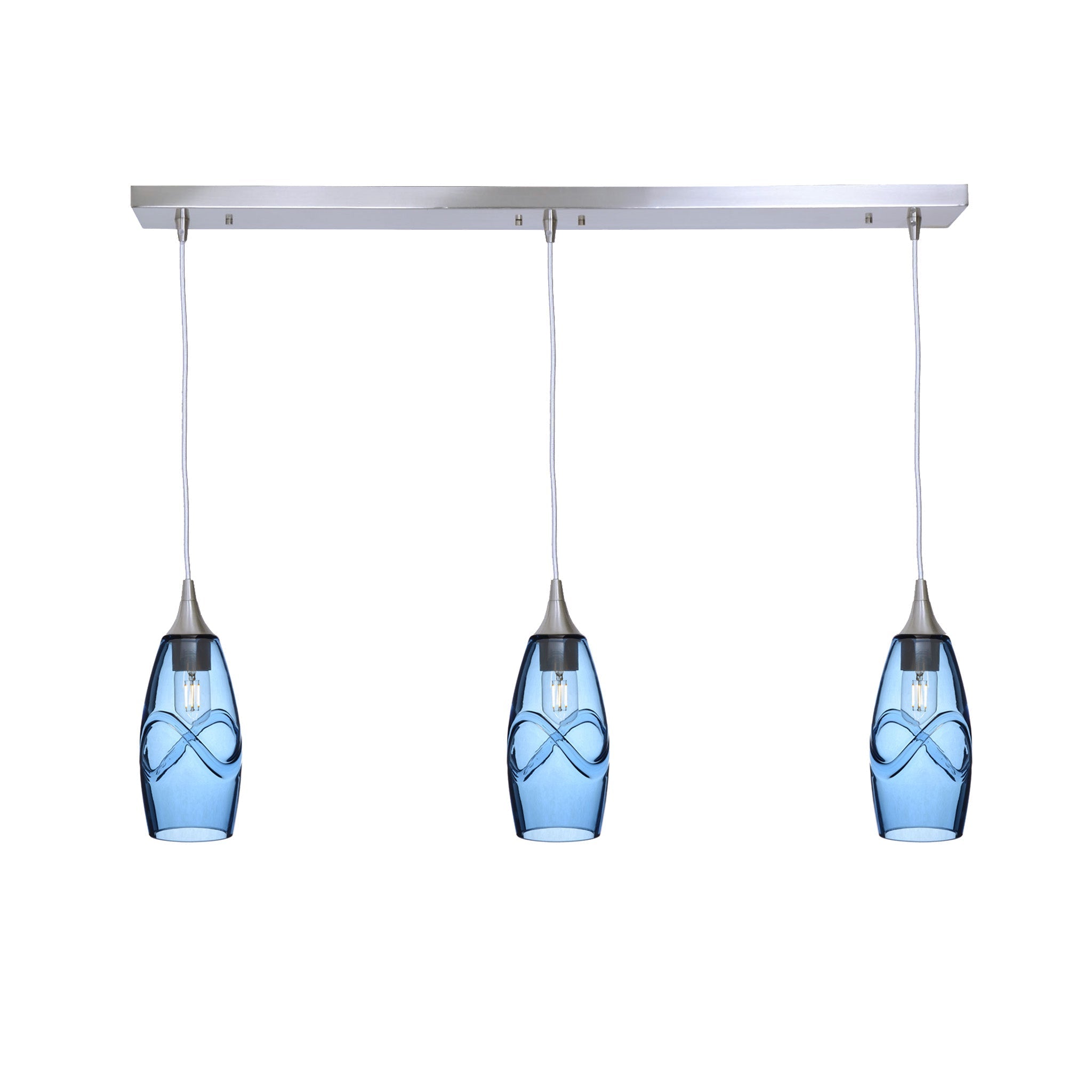 147 3 Pendant Linear Chandelier-Glass-Bicycle Glass Co - Hotshop-Polished Brass - 4ft Downrod-Swell-Steel Blue-Bicycle Glass Co