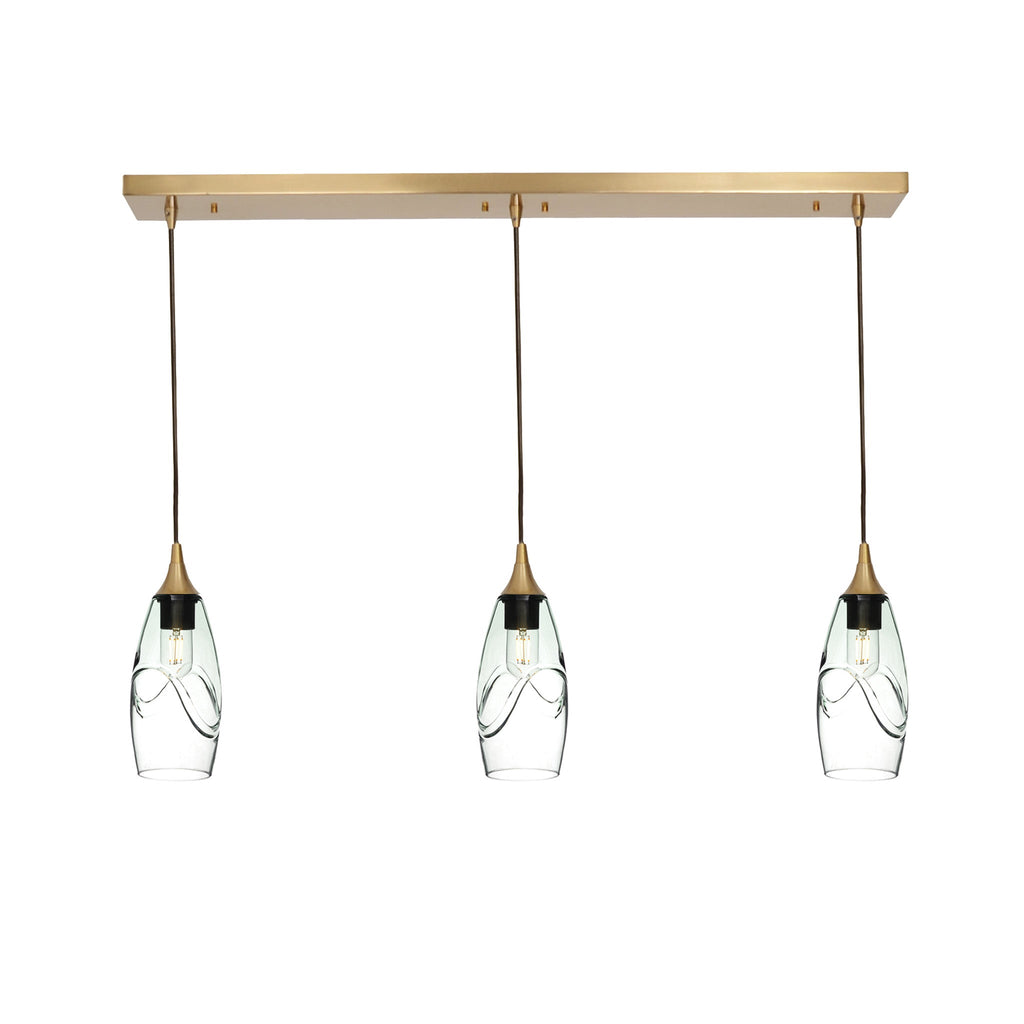 147 3 Pendant Linear Chandelier-Glass-Bicycle Glass Co - Hotshop-Polished Brass - 4ft Downrod-Swell-Eco Clear-Bicycle Glass Co