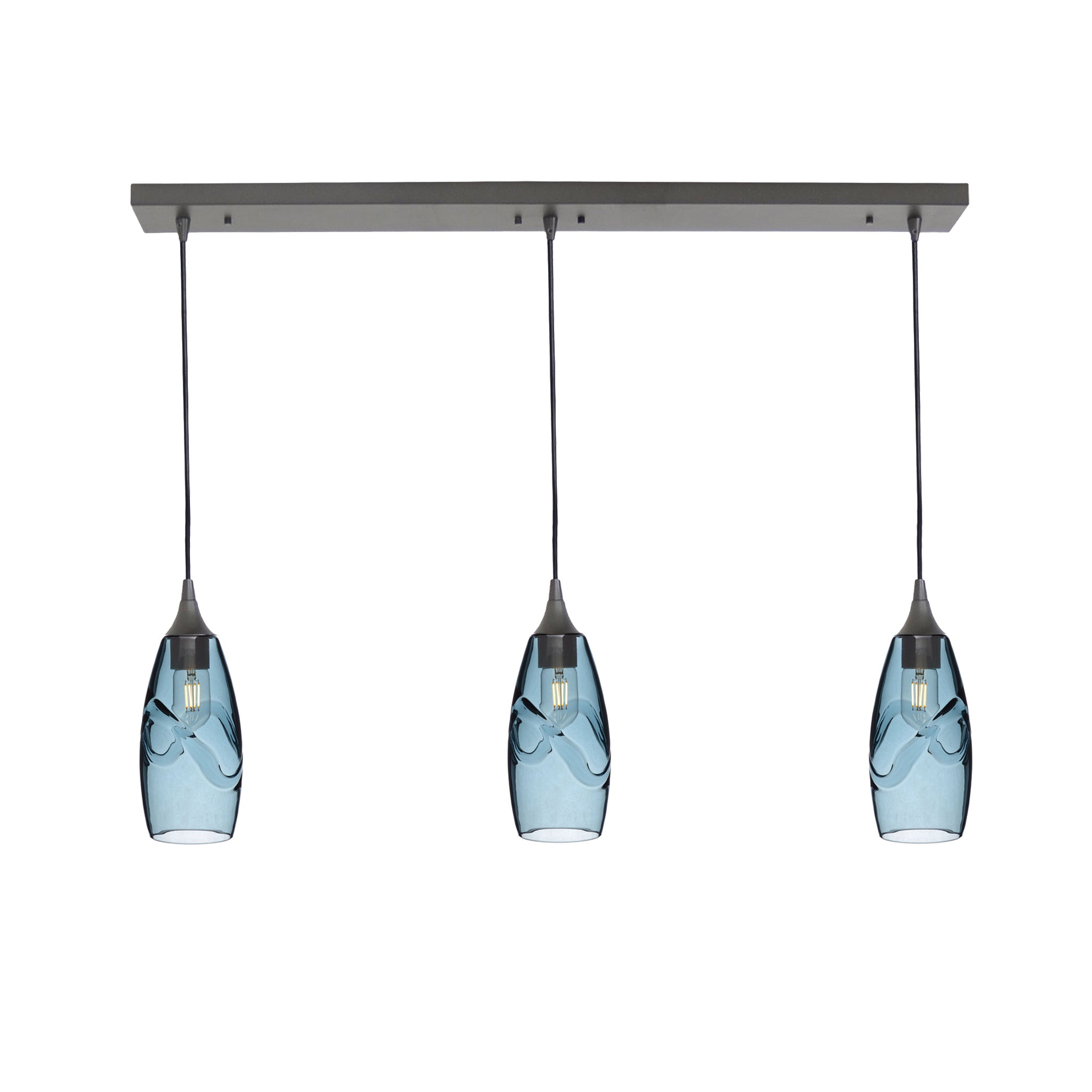 147 3 Pendant Linear Chandelier-Glass-Bicycle Glass Co - Hotshop-Polished Brass - 4ft Downrod-Swell-Slate Gray-Bicycle Glass Co