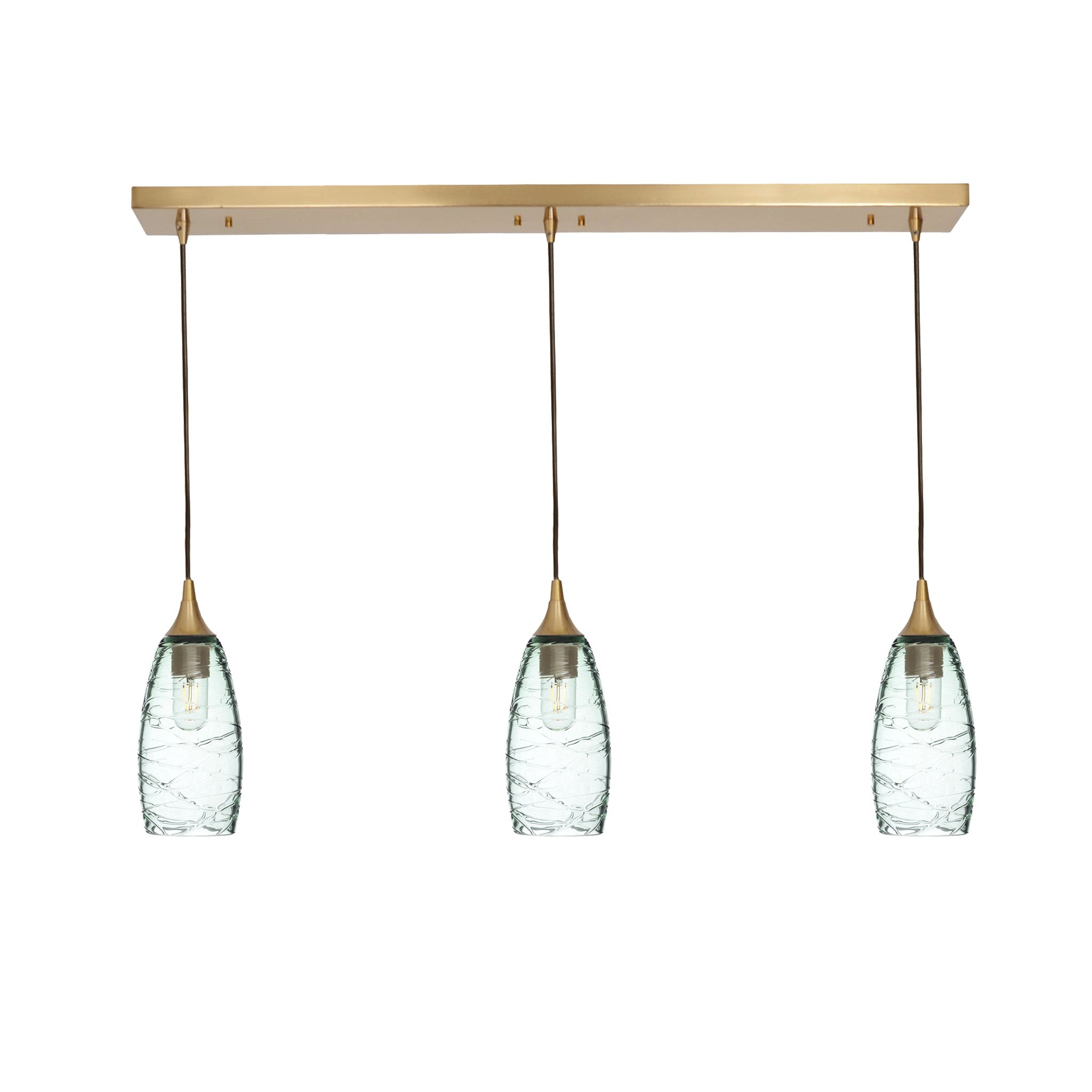 147 3 Pendant Linear Chandelier-Glass-Bicycle Glass Co - Hotshop-Polished Brass - 4ft Downrod-Spun-Eco Clear-Bicycle Glass Co