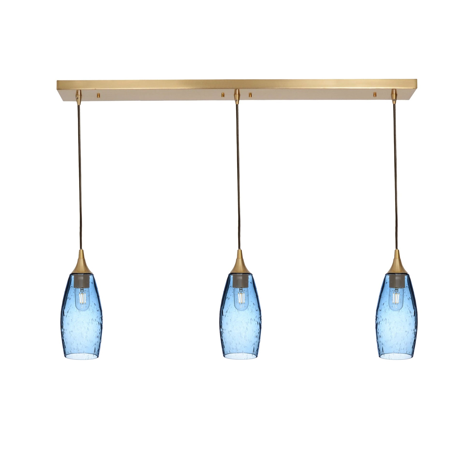 147 3 Pendant Linear Chandelier-Glass-Bicycle Glass Co - Hotshop-Polished Brass - 8ft Downrod-Lunar-Steel Blue-Bicycle Glass Co