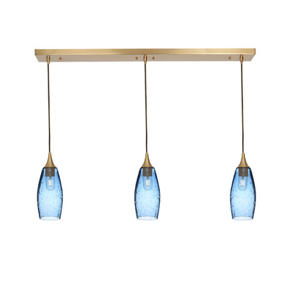 147 3 Pendant Linear Chandelier-Glass-Bicycle Glass Co - Hotshop-Polished Brass - 8ft Downrod-Lunar-Steel Blue-Bicycle Glass Co