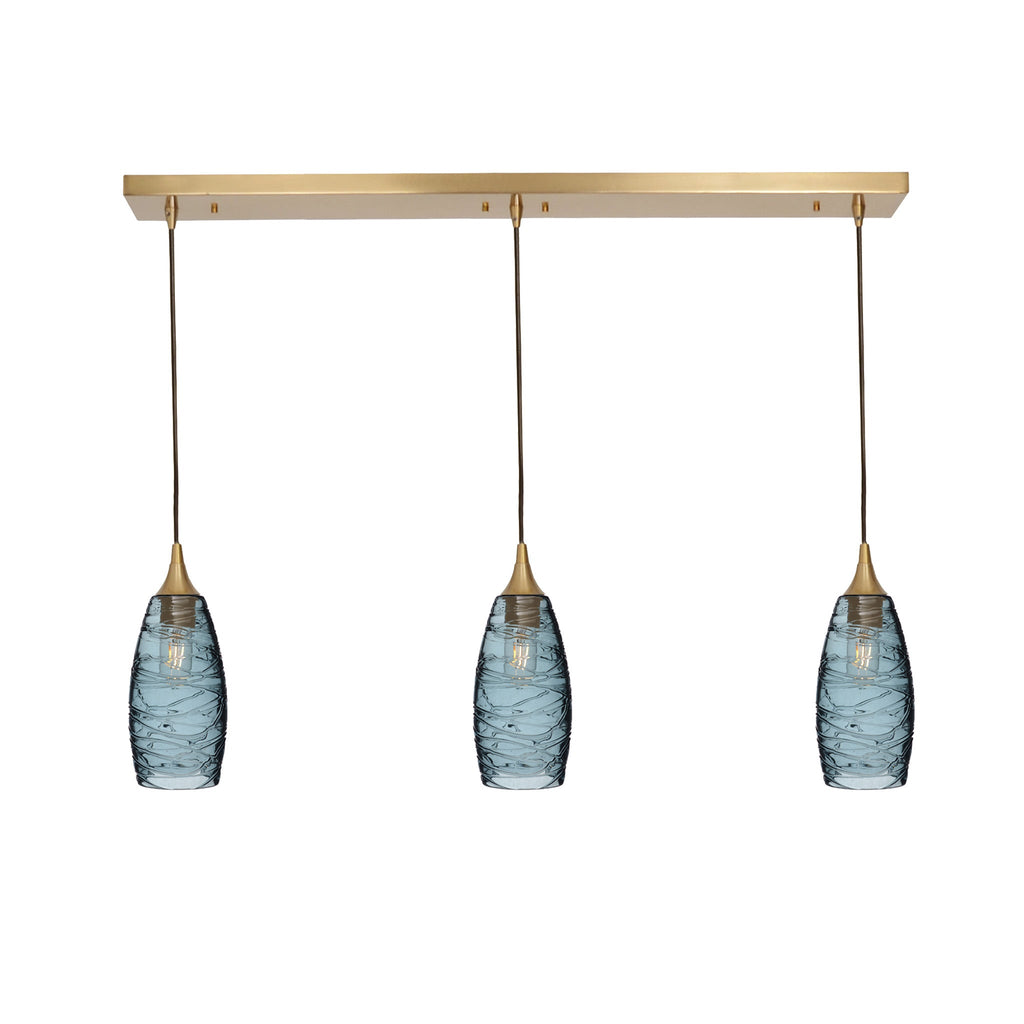 147 3 Pendant Linear Chandelier-Glass-Bicycle Glass Co - Hotshop-Polished Brass - 4ft Downrod-Spun-Slate Gray-Bicycle Glass Co