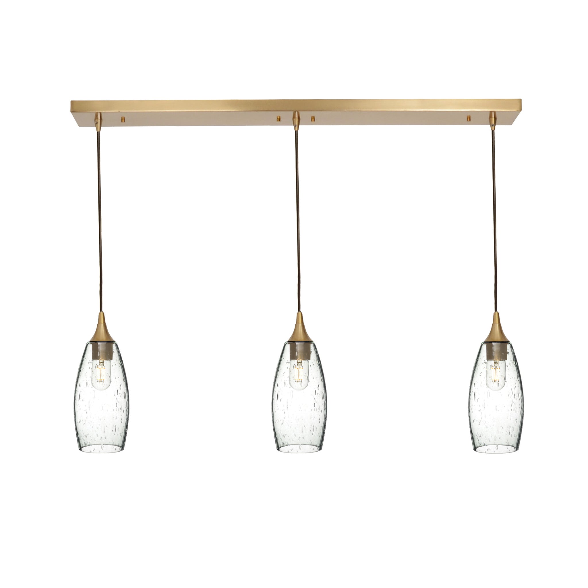 147 3 Pendant Linear Chandelier-Glass-Bicycle Glass Co - Hotshop-Polished Brass - 8ft Downrod-Lunar-Eco Clear-Bicycle Glass Co