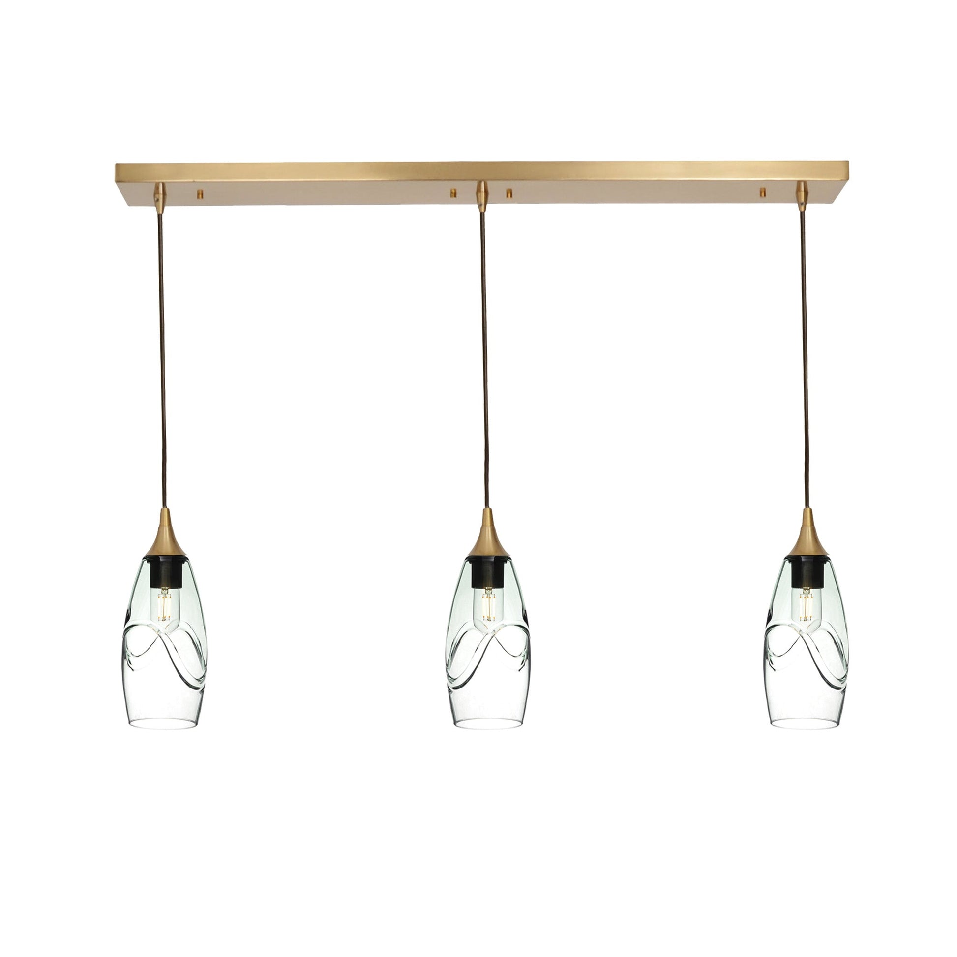 147 3 Pendant Linear Chandelier-Glass-Bicycle Glass Co - Hotshop-Polished Brass - 8ft Downrod-Swell-Eco Clear-Bicycle Glass Co