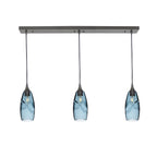 147 3 Pendant Linear Chandelier-Glass-Bicycle Glass Co - Hotshop-Polished Brass - 8ft Downrod-Swell-Slate Gray-Bicycle Glass Co
