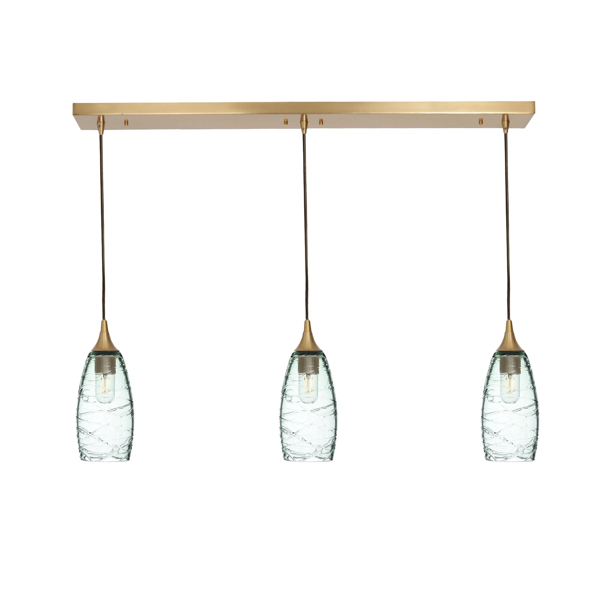 147 3 Pendant Linear Chandelier-Glass-Bicycle Glass Co - Hotshop-Polished Brass - 8ft Downrod-Spun-Eco Clear-Bicycle Glass Co