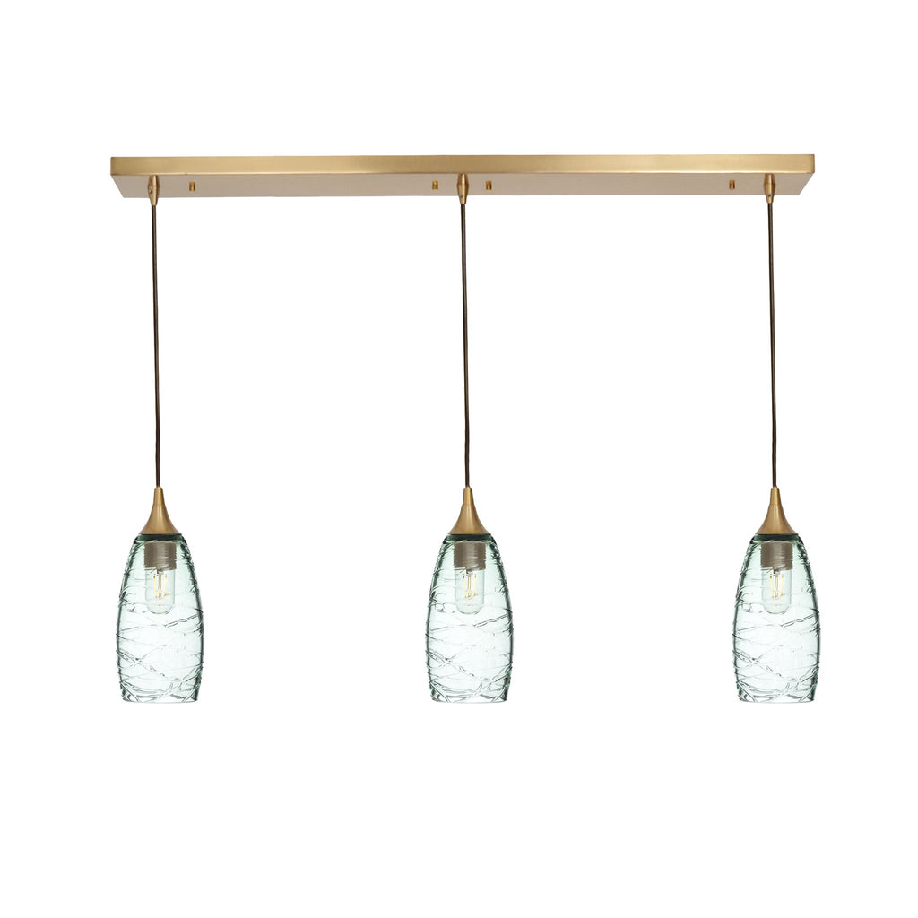 147 3 Pendant Linear Chandelier-Glass-Bicycle Glass Co - Hotshop-Polished Brass - 8ft Downrod-Spun-Eco Clear-Bicycle Glass Co