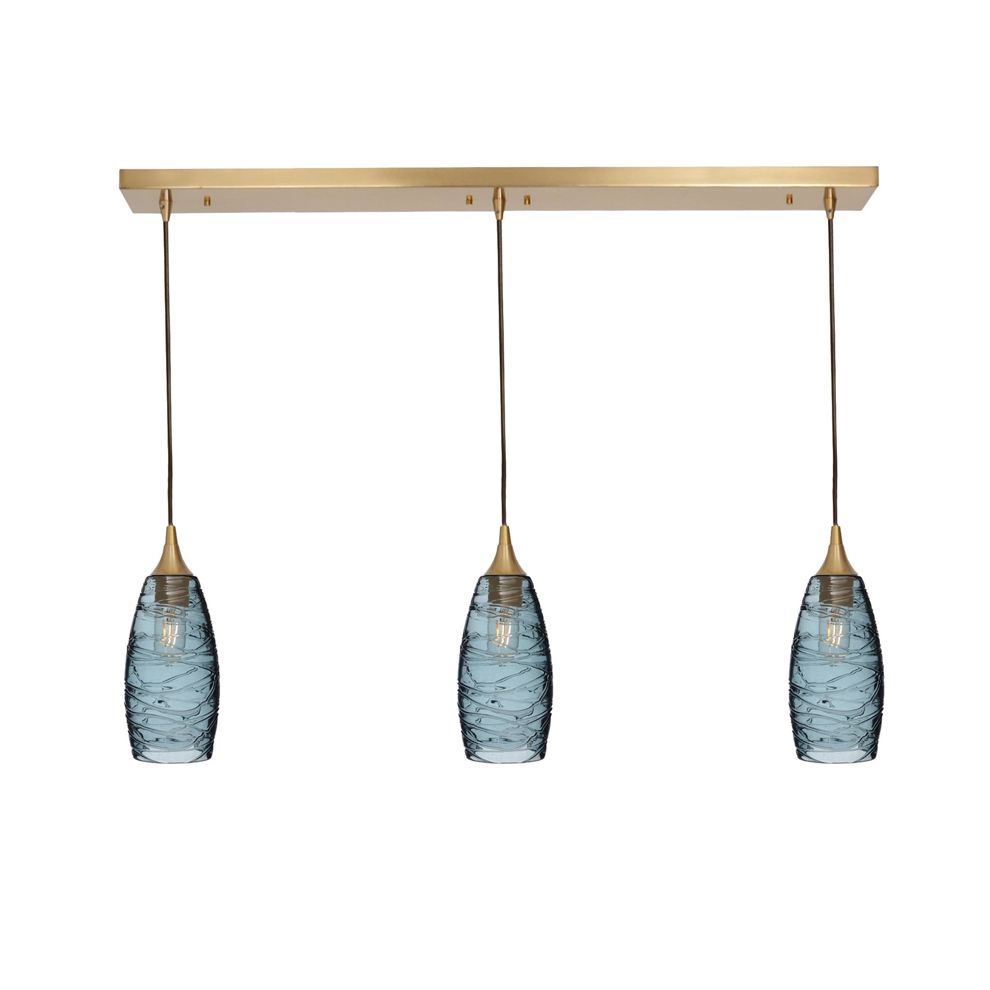 147 3 Pendant Linear Chandelier-Glass-Bicycle Glass Co - Hotshop-Polished Brass - 8ft Downrod-Spun-Slate Gray-Bicycle Glass Co