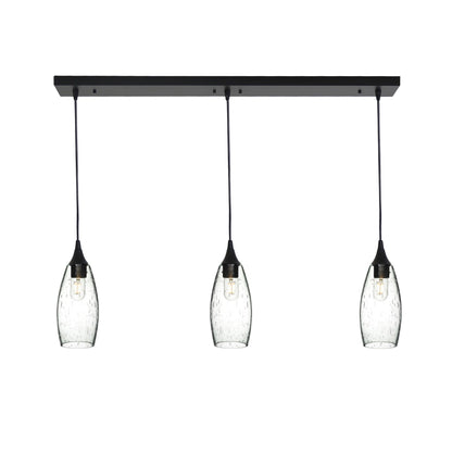 147 3 Pendant Linear Chandelier-Glass-Bicycle Glass Co - Hotshop-Matte Black - 4ft Downrod-Lunar-Eco Clear-Bicycle Glass Co