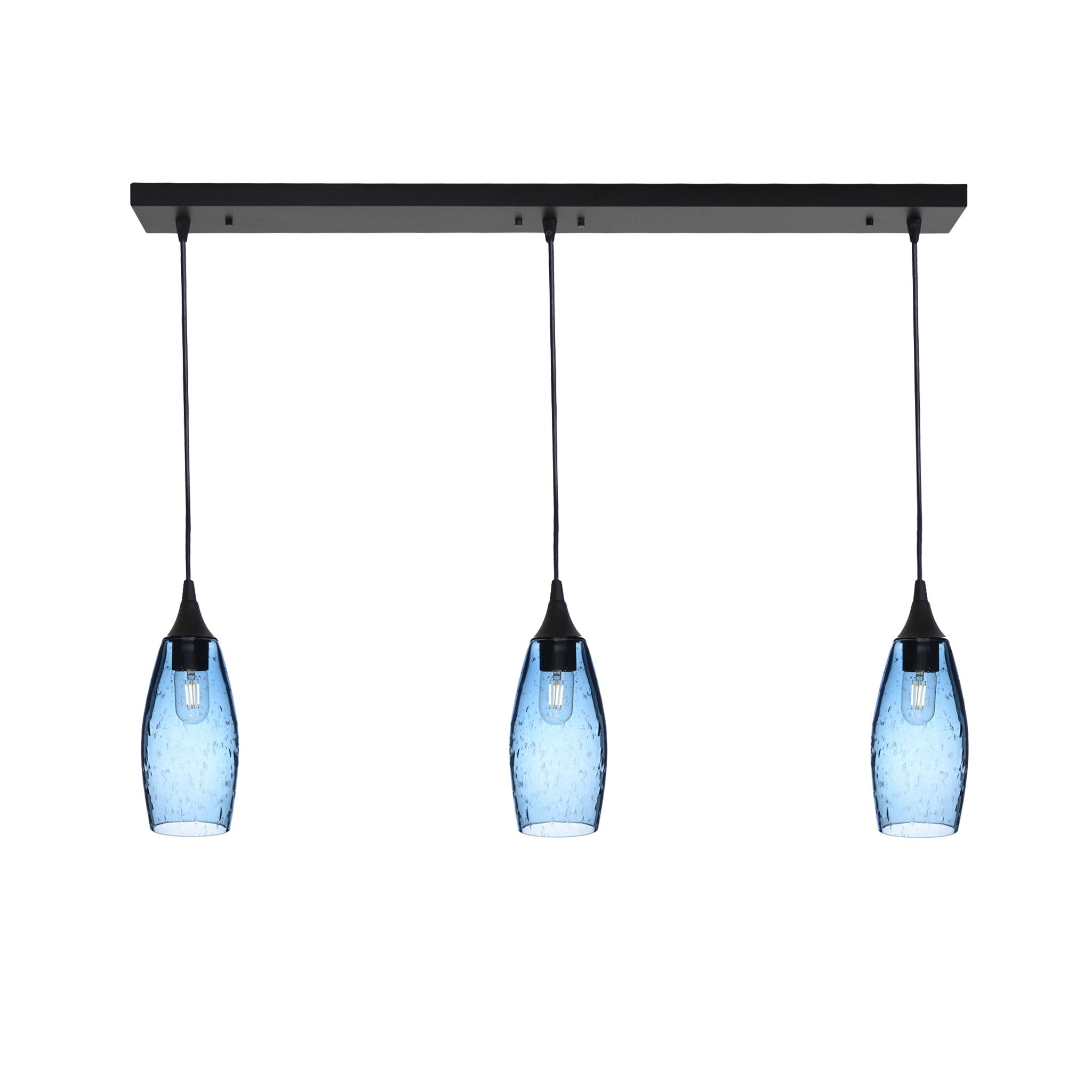 147 3 Pendant Linear Chandelier-Glass-Bicycle Glass Co - Hotshop-Matte Black - 4ft Downrod-Lunar-Steel Blue-Bicycle Glass Co