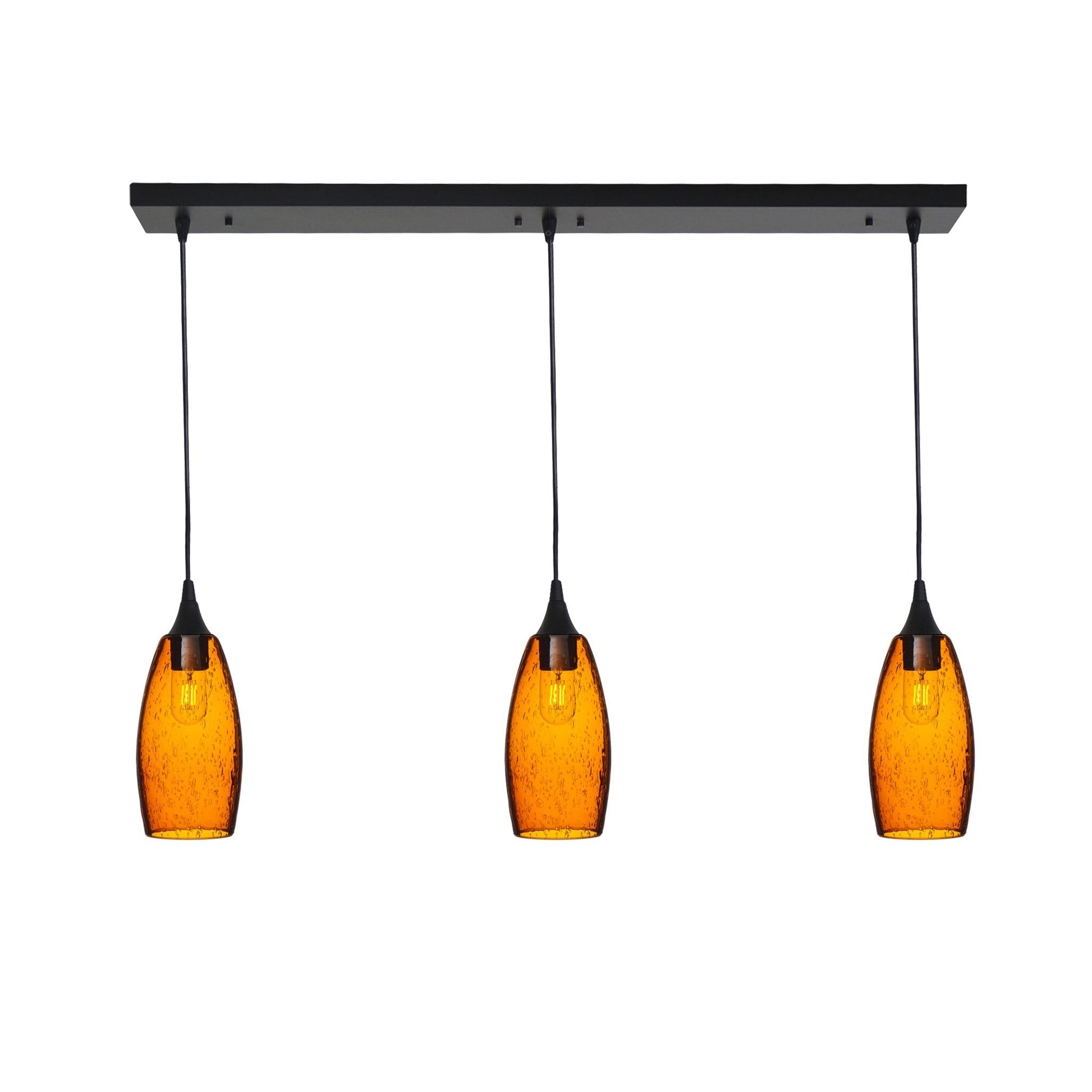 147 3 Pendant Linear Chandelier-Glass-Bicycle Glass Co - Hotshop-Matte Black - 4ft Downrod-Lunar-Golden Amber-Bicycle Glass Co