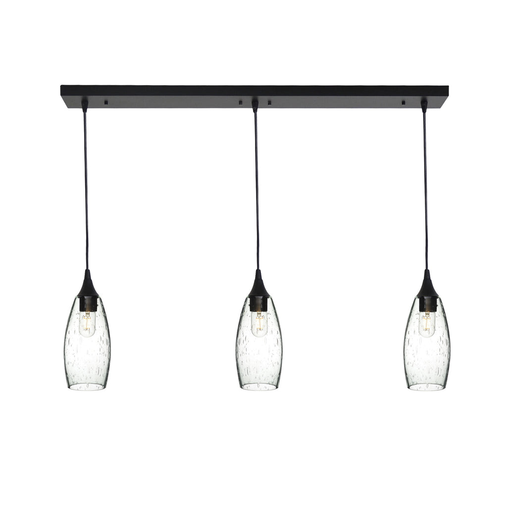 147 3 Pendant Linear Chandelier-Glass-Bicycle Glass Co - Hotshop-Matte Black - 4ft Downrod-Lunar-Eco Clear-Bicycle Glass Co