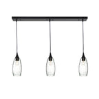 147 3 Pendant Linear Chandelier-Glass-Bicycle Glass Co - Hotshop-Matte Black - 4ft Downrod-Lunar-Eco Clear-Bicycle Glass Co