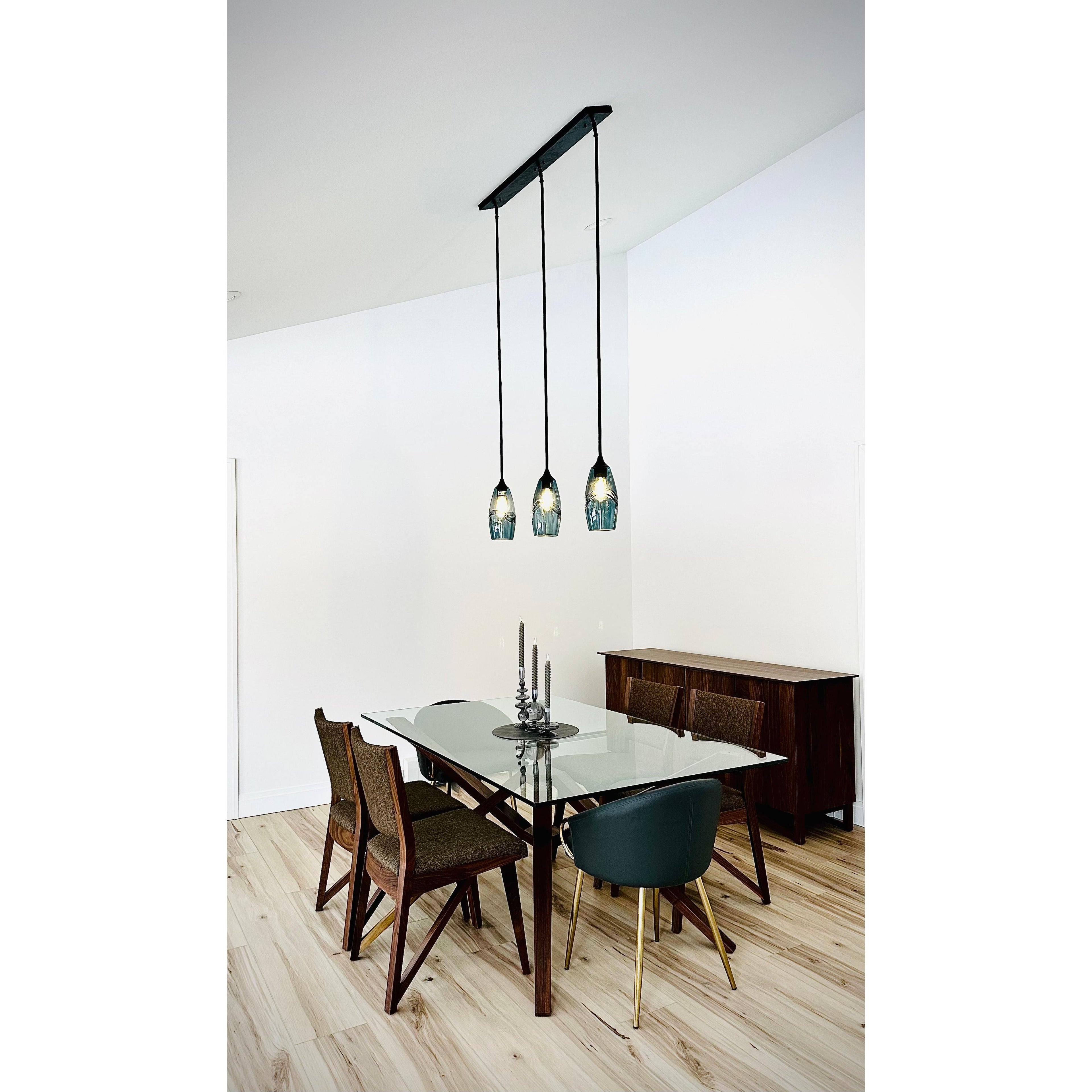 147 3 Pendant Linear Chandelier-Glass-Bicycle Glass Co - Hotshop-Matte Black - 4ft Cord-Lunar-Steel Blue-Bicycle Glass Co