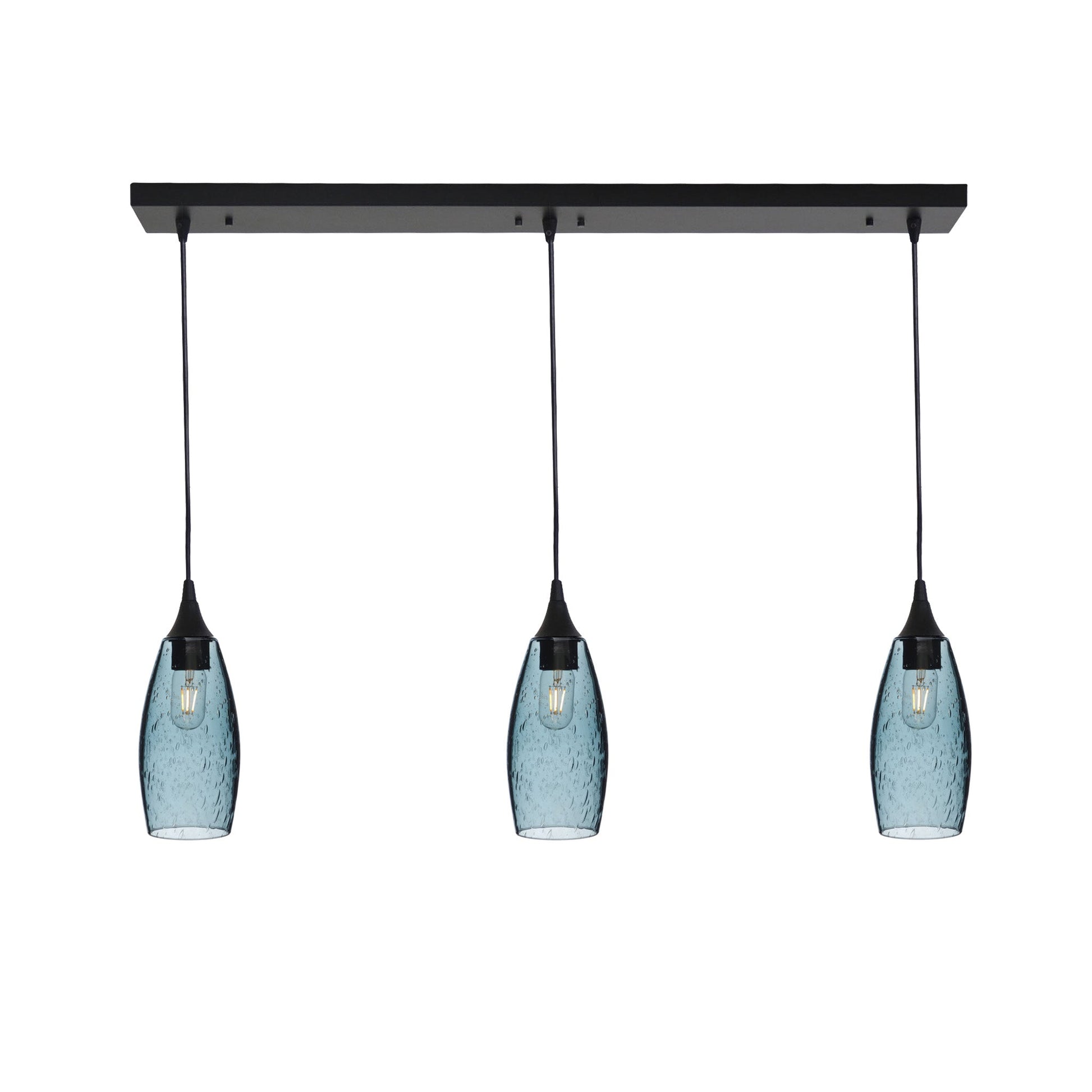 147 3 Pendant Linear Chandelier-Glass-Bicycle Glass Co - Hotshop-Matte Black - 4ft Downrod-Lunar-Slate Gray-Bicycle Glass Co