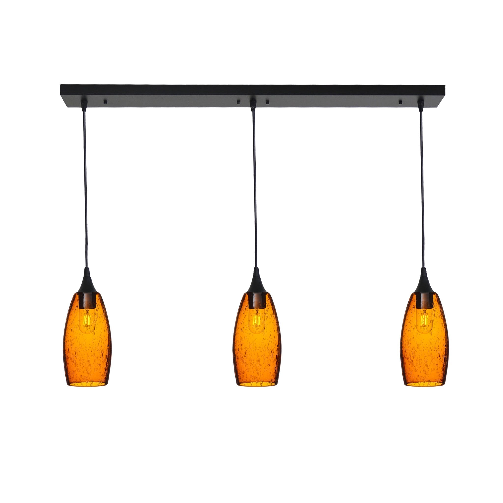 147 3 Pendant Linear Chandelier-Glass-Bicycle Glass Co - Hotshop-Matte Black - 4ft Downrod-Lunar-Golden Amber-Bicycle Glass Co