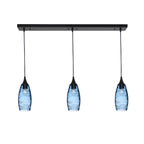 147 3 Pendant Linear Chandelier-Glass-Bicycle Glass Co - Hotshop-Matte Black - 4ft Downrod-Spun-Steel Blue-Bicycle Glass Co