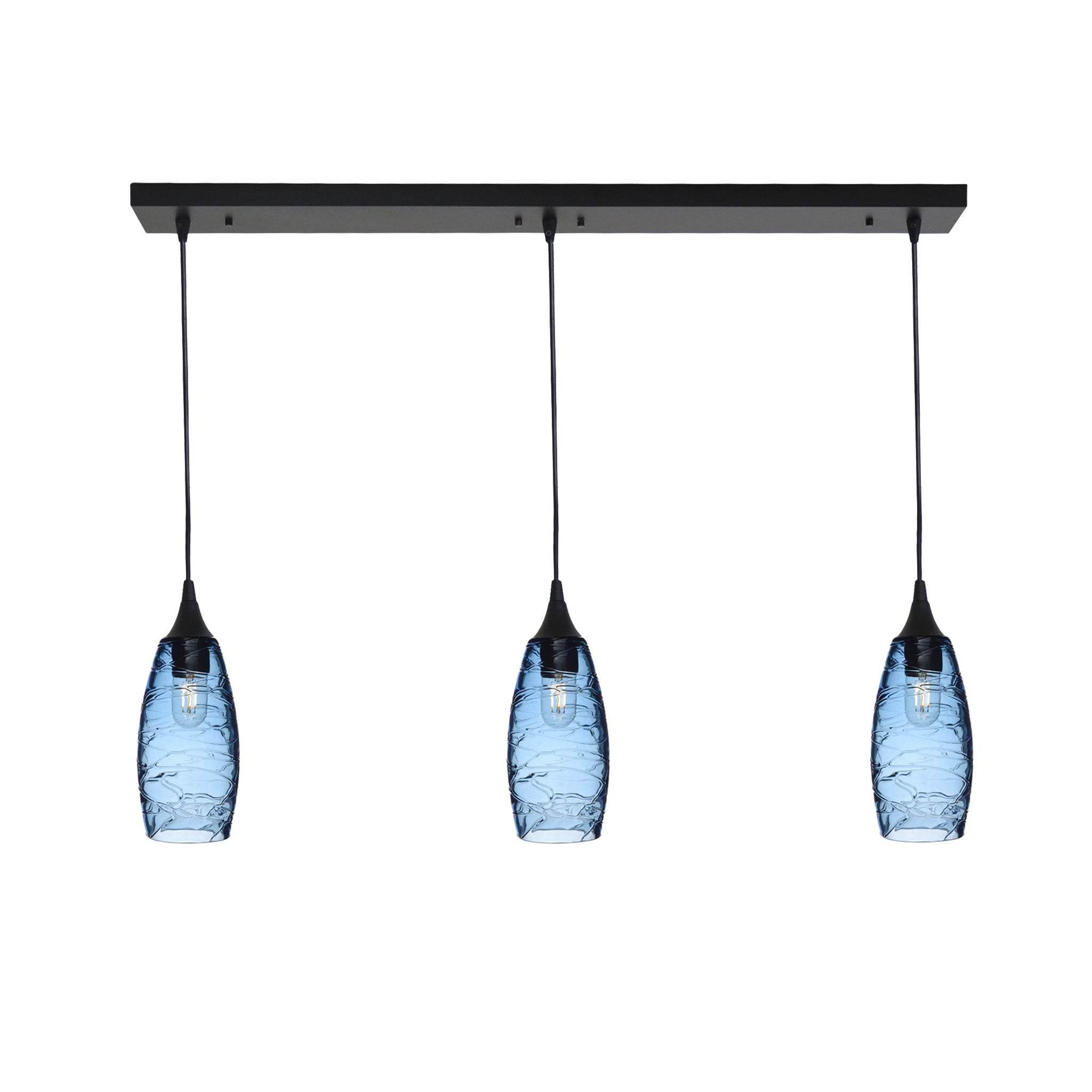 147 3 Pendant Linear Chandelier-Glass-Bicycle Glass Co - Hotshop-Matte Black - 4ft Downrod-Spun-Steel Blue-Bicycle Glass Co