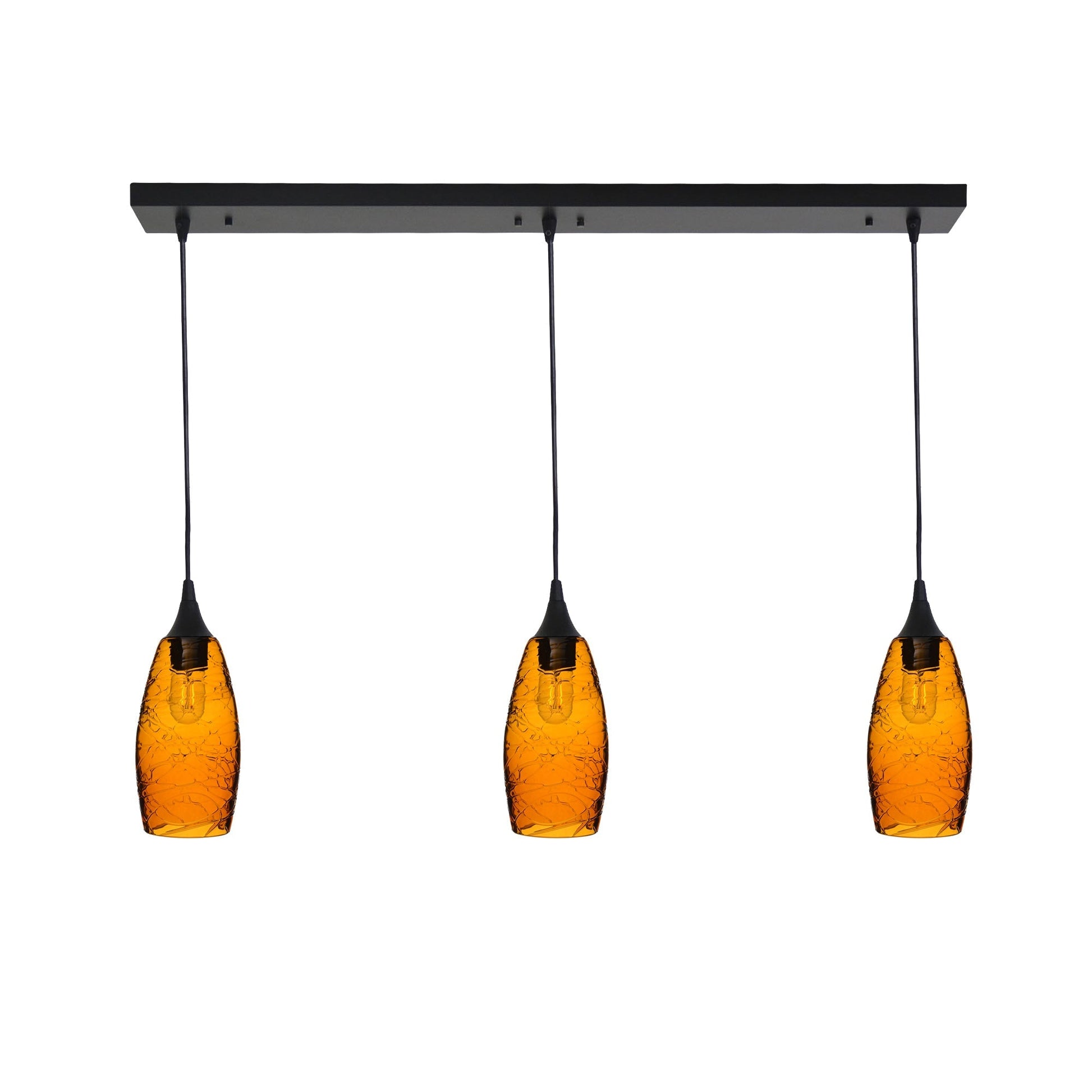 147 3 Pendant Linear Chandelier-Glass-Bicycle Glass Co - Hotshop-Matte Black - 4ft Downrod-Spun-Golden Amber-Bicycle Glass Co