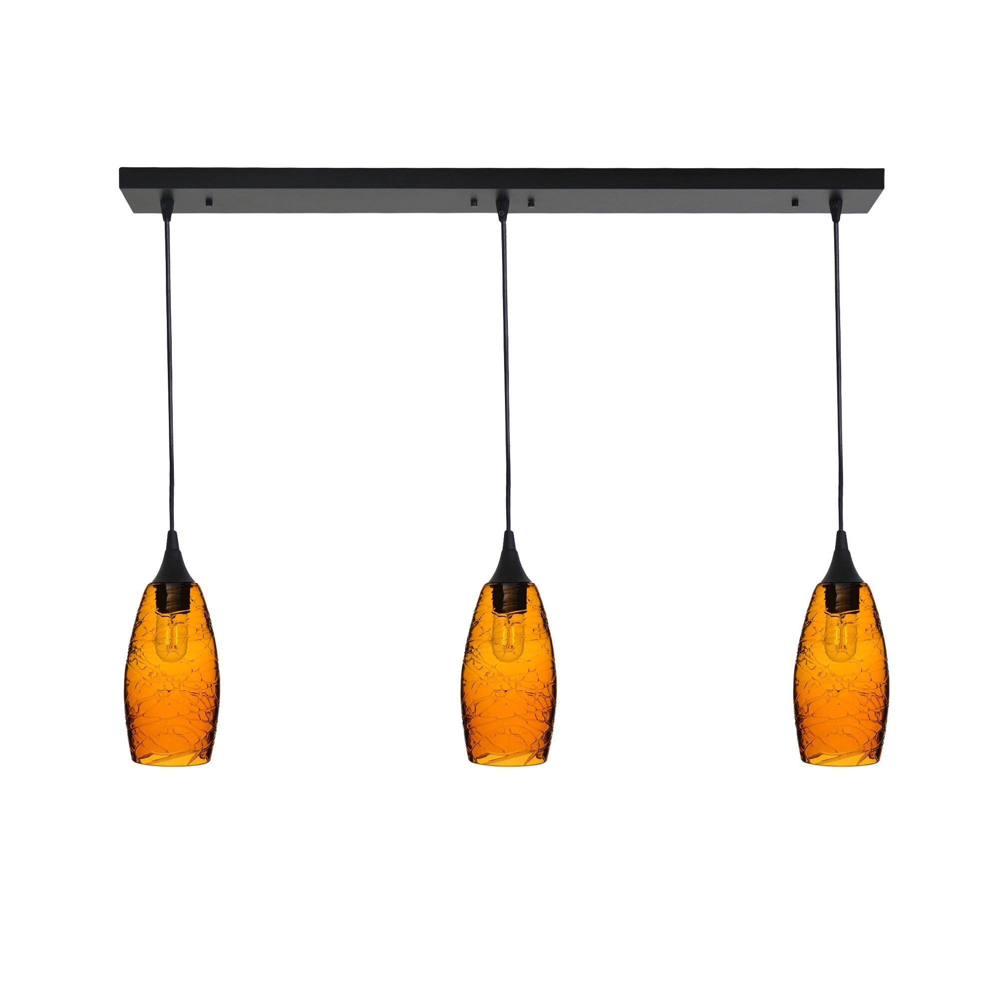 147 3 Pendant Linear Chandelier-Glass-Bicycle Glass Co - Hotshop-Matte Black - 4ft Downrod-Spun-Golden Amber-Bicycle Glass Co
