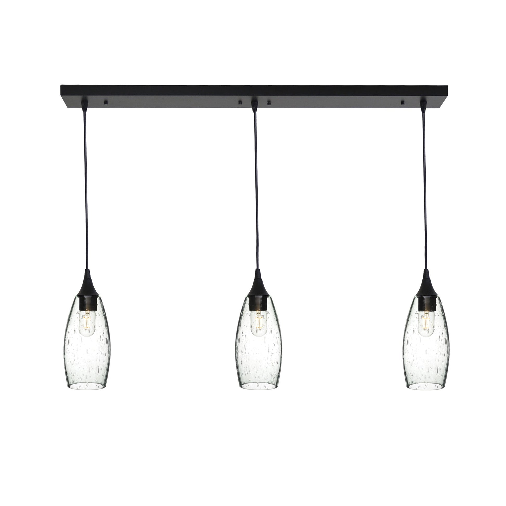 147 3 Pendant Linear Chandelier-Glass-Bicycle Glass Co - Hotshop-Matte Black - 8ft Downrod-Lunar-Eco Clear-Bicycle Glass Co