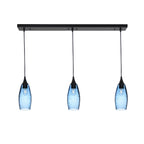 147 3 Pendant Linear Chandelier-Glass-Bicycle Glass Co - Hotshop-Matte Black - 8ft Downrod-Lunar-Steel Blue-Bicycle Glass Co