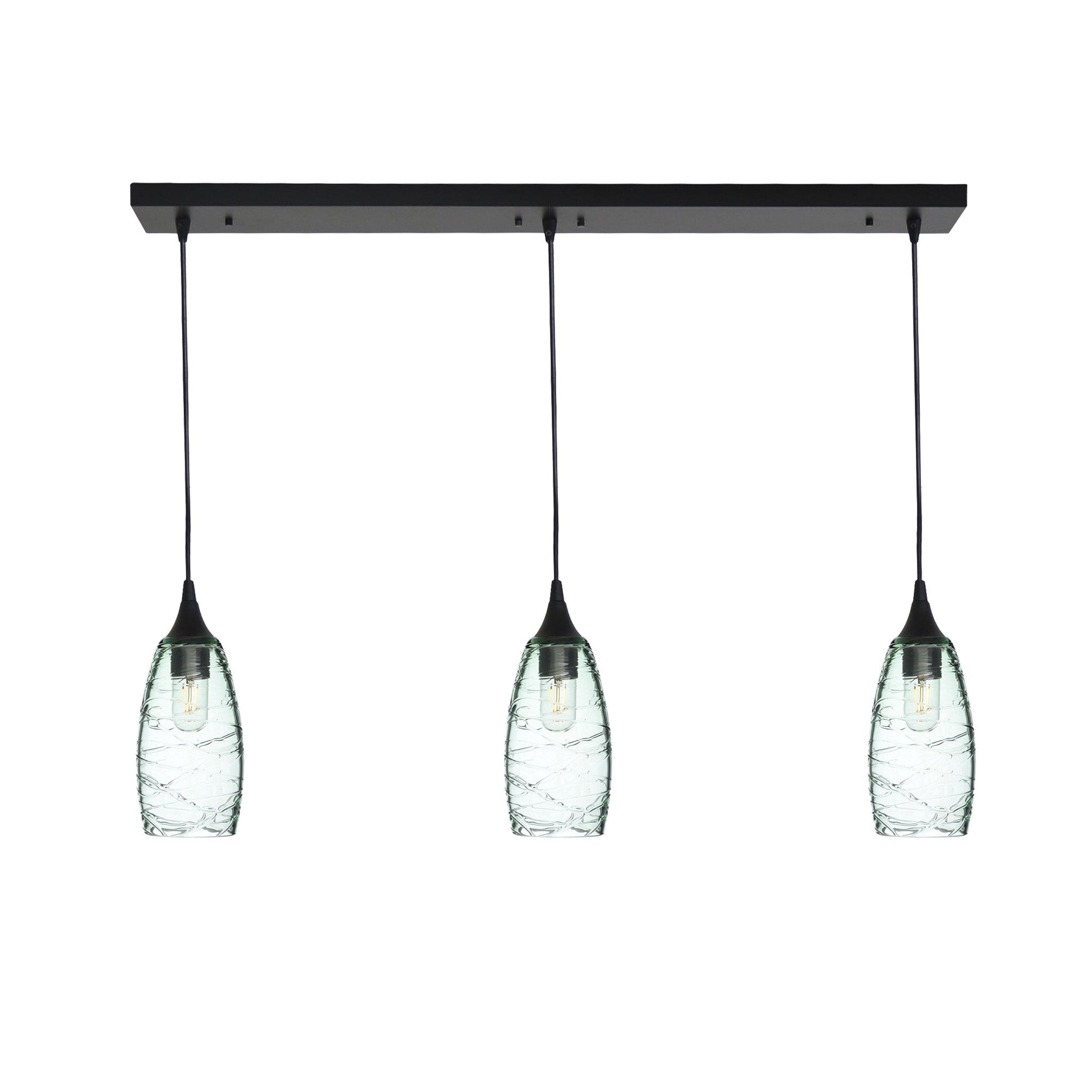 147 3 Pendant Linear Chandelier-Glass-Bicycle Glass Co - Hotshop-Matte Black - 8ft Downrod-Spun-Eco Clear-Bicycle Glass Co
