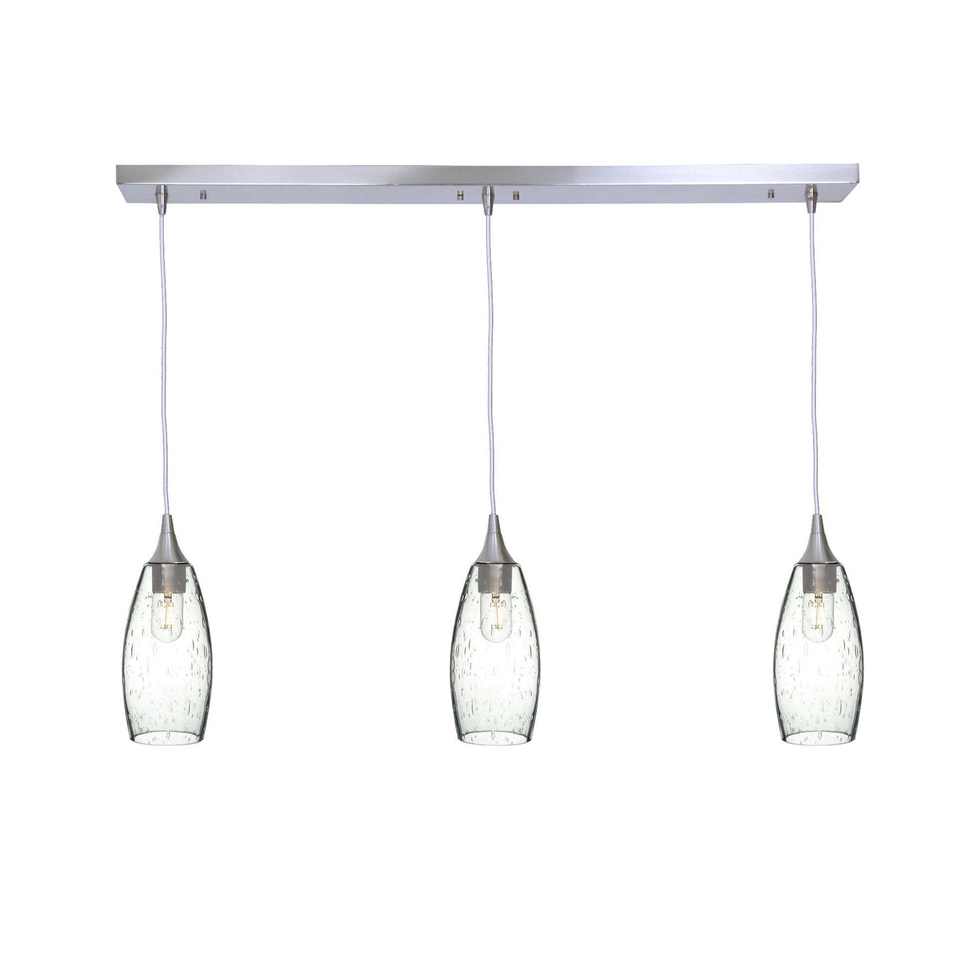 147 3 Pendant Linear Chandelier-Glass-Bicycle Glass Co - Hotshop-Brushed Nickel - 4ft Downrod-Lunar-Eco Clear-Bicycle Glass Co