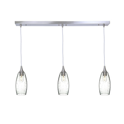 147 3 Pendant Linear Chandelier-Glass-Bicycle Glass Co - Hotshop-Brushed Nickel - 4ft Downrod-Lunar-Eco Clear-Bicycle Glass Co